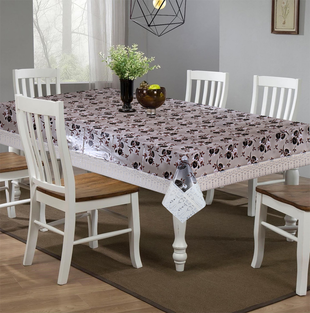 Kuber Industries Rose Design Waterproof Dining Table Cover|Tabletop for Home Decoration With Cream Lace Border, 60X90 inch (Cream)