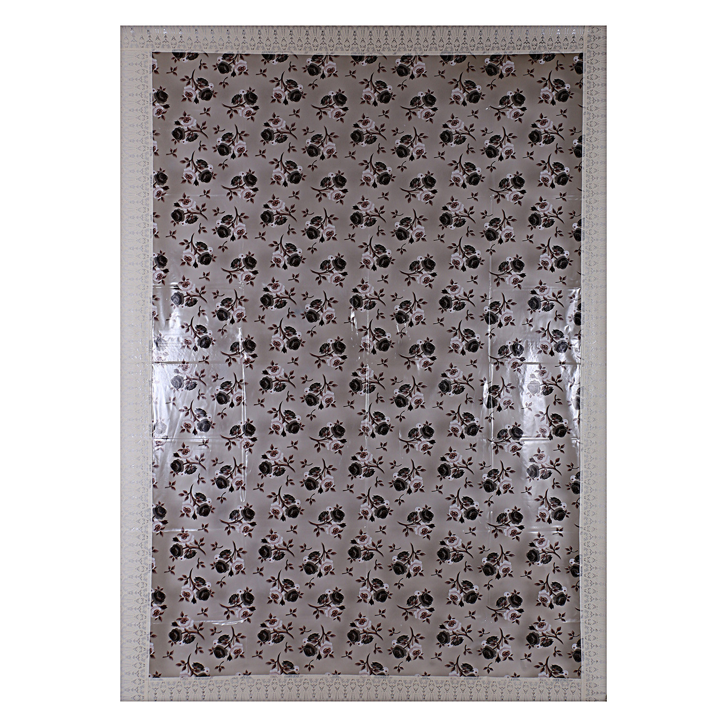 Kuber Industries Rose Design Waterproof Dining Table Cover|Tabletop for Home Decoration With Cream Lace Border, 60X90 inch (Cream)