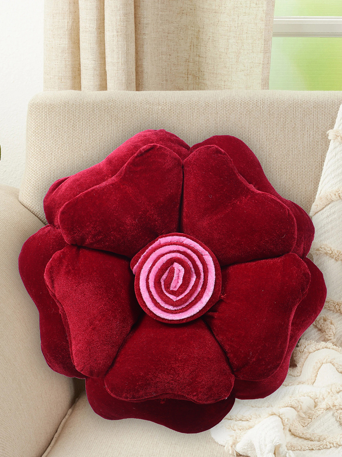 Kuber Industries Rose Flower Shaped Pair Cushion|Soft & Decorative Cushions for Living Room Bed,Sofa,Seating Area,13 Inch,(Red)