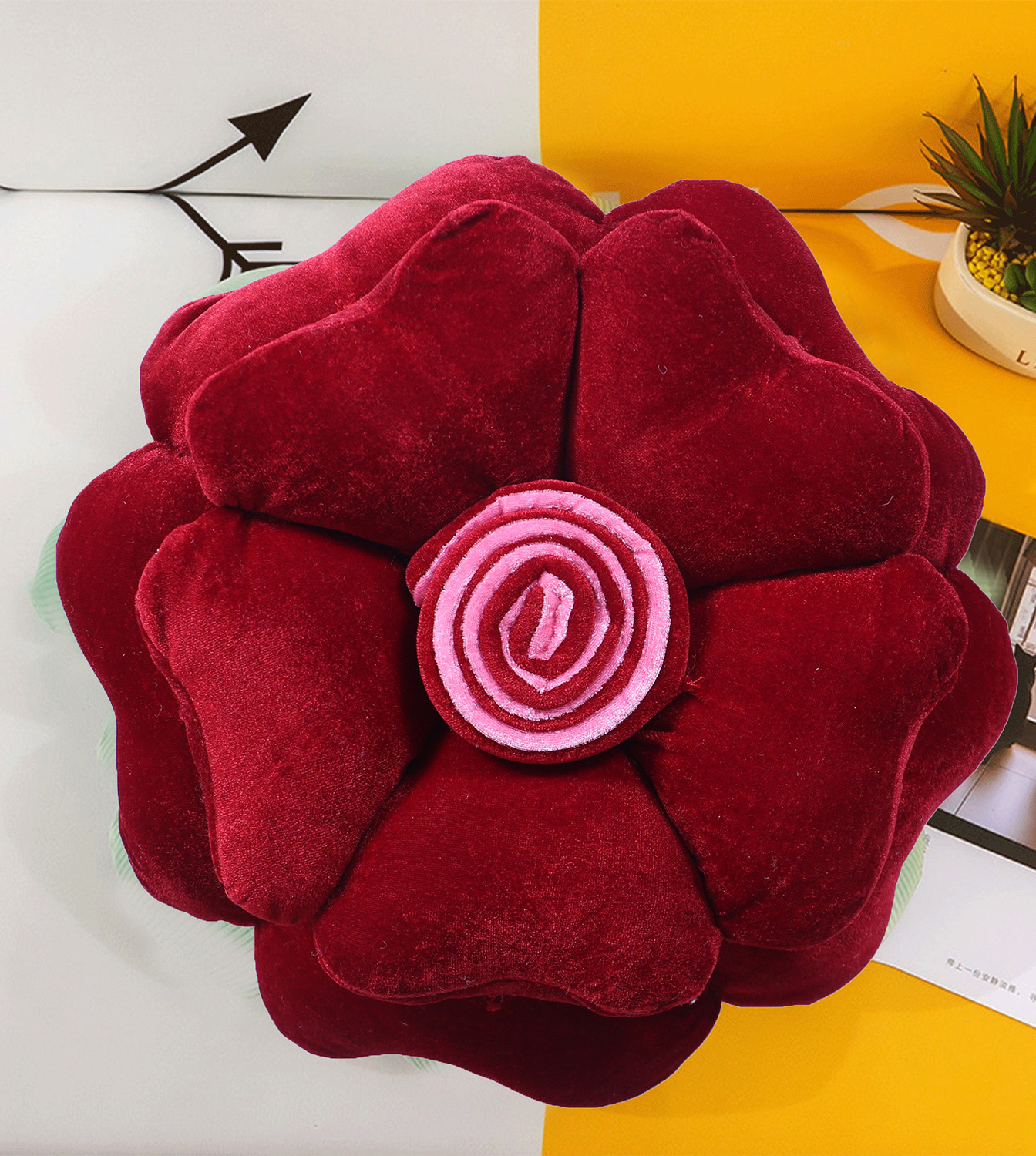Kuber Industries Rose Flower Shaped Pair Cushion|Soft & Decorative Cushions for Living Room Bed,Sofa,Seating Area,13 Inch,(Red)