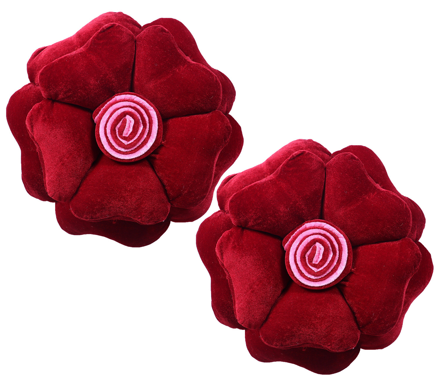 Kuber Industries Rose Flower Shaped Pair Cushion|Soft & Decorative Cushions for Living Room Bed,Sofa,Seating Area,13 Inch,(Red)