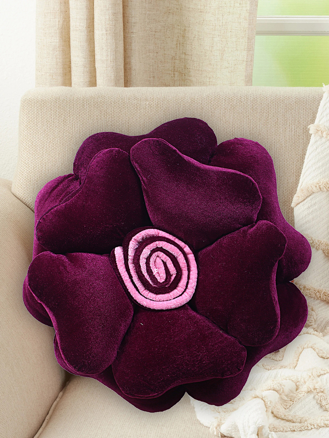 Kuber Industries Rose Flower Shaped Pair Cushion|Soft & Decorative Cushions for Living Room Bed,Sofa,Seating Area,16 Inch,(Purple)