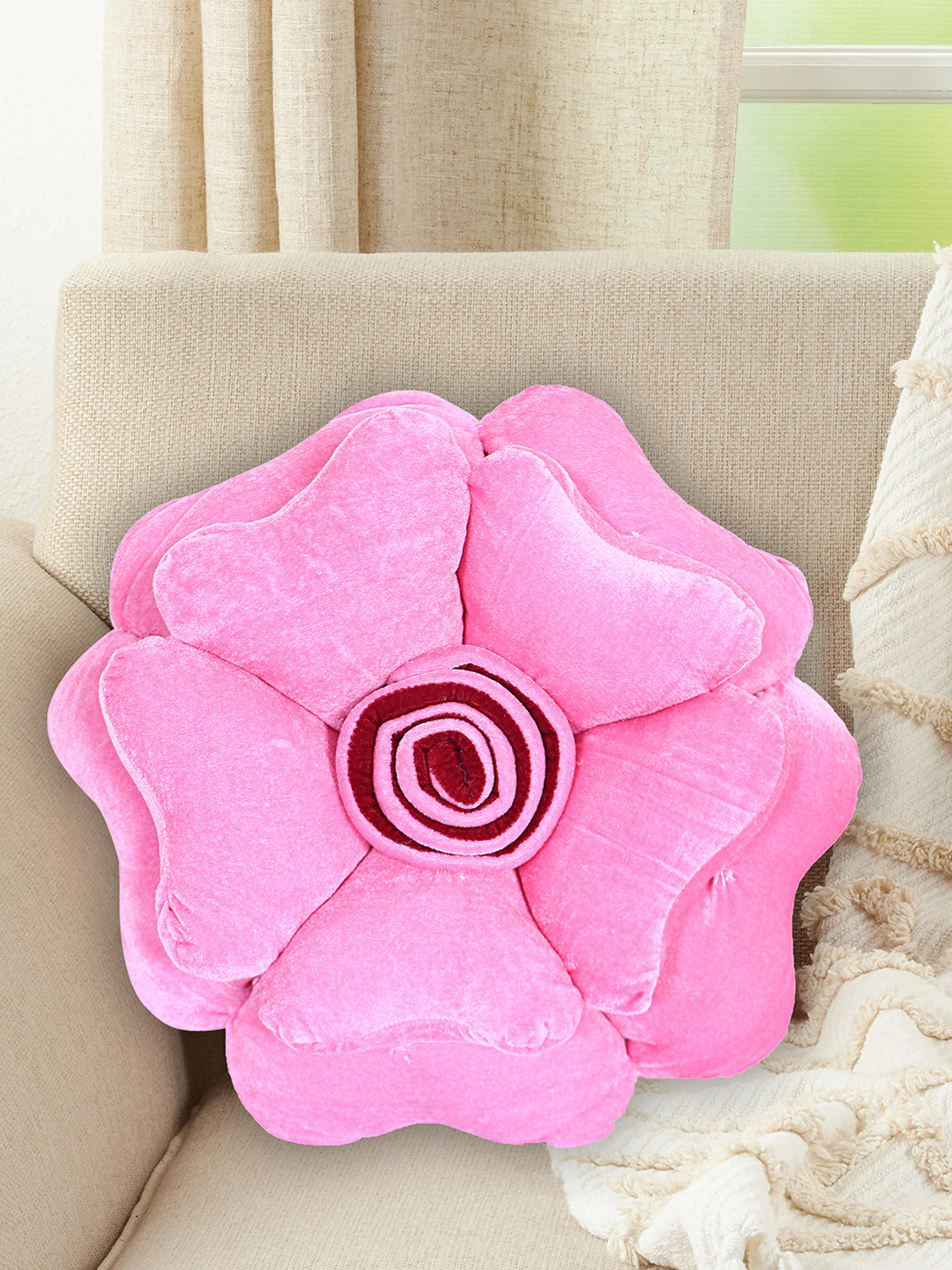 Kuber Industries Rose Flower Shaped Pair Cushion|Soft & Decorative Cushions for Living Room Bed,Sofa,Seating Area,16 Inch,(Pink)