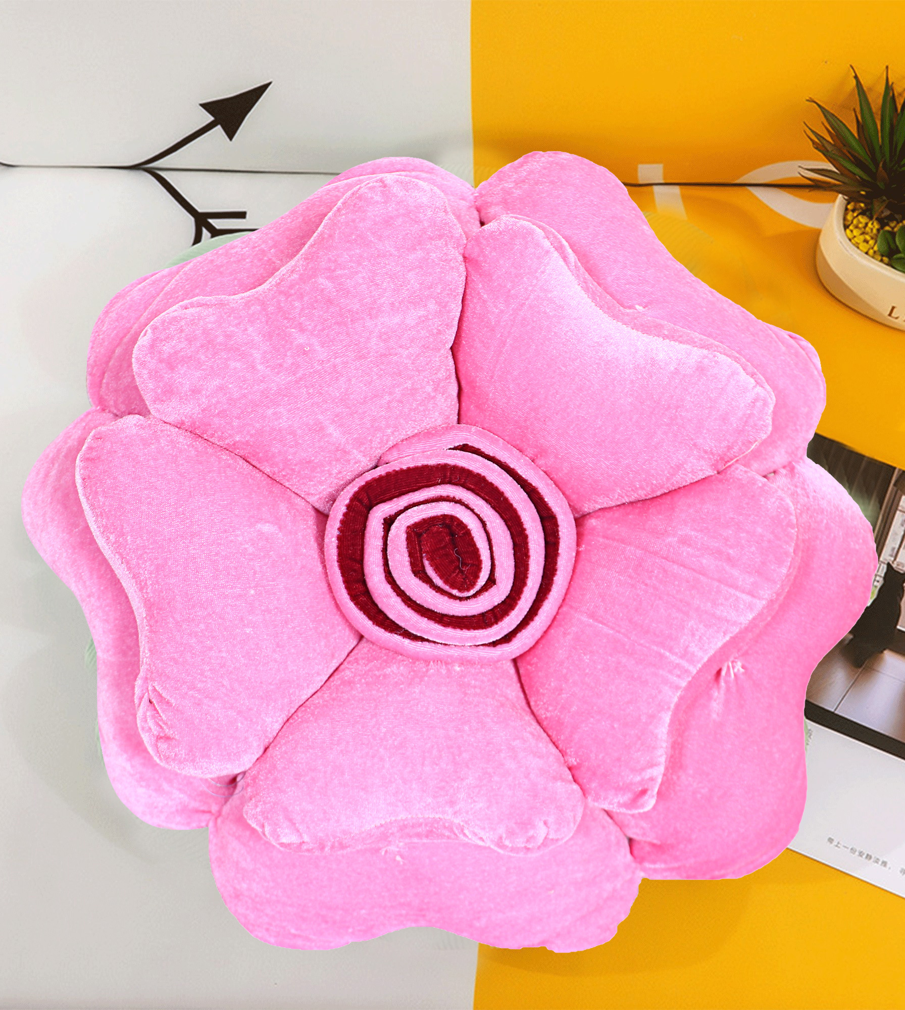 Kuber Industries Rose Flower Shaped Pair Cushion|Soft & Decorative Cushions for Living Room Bed,Sofa,Seating Area,16 Inch,(Pink)