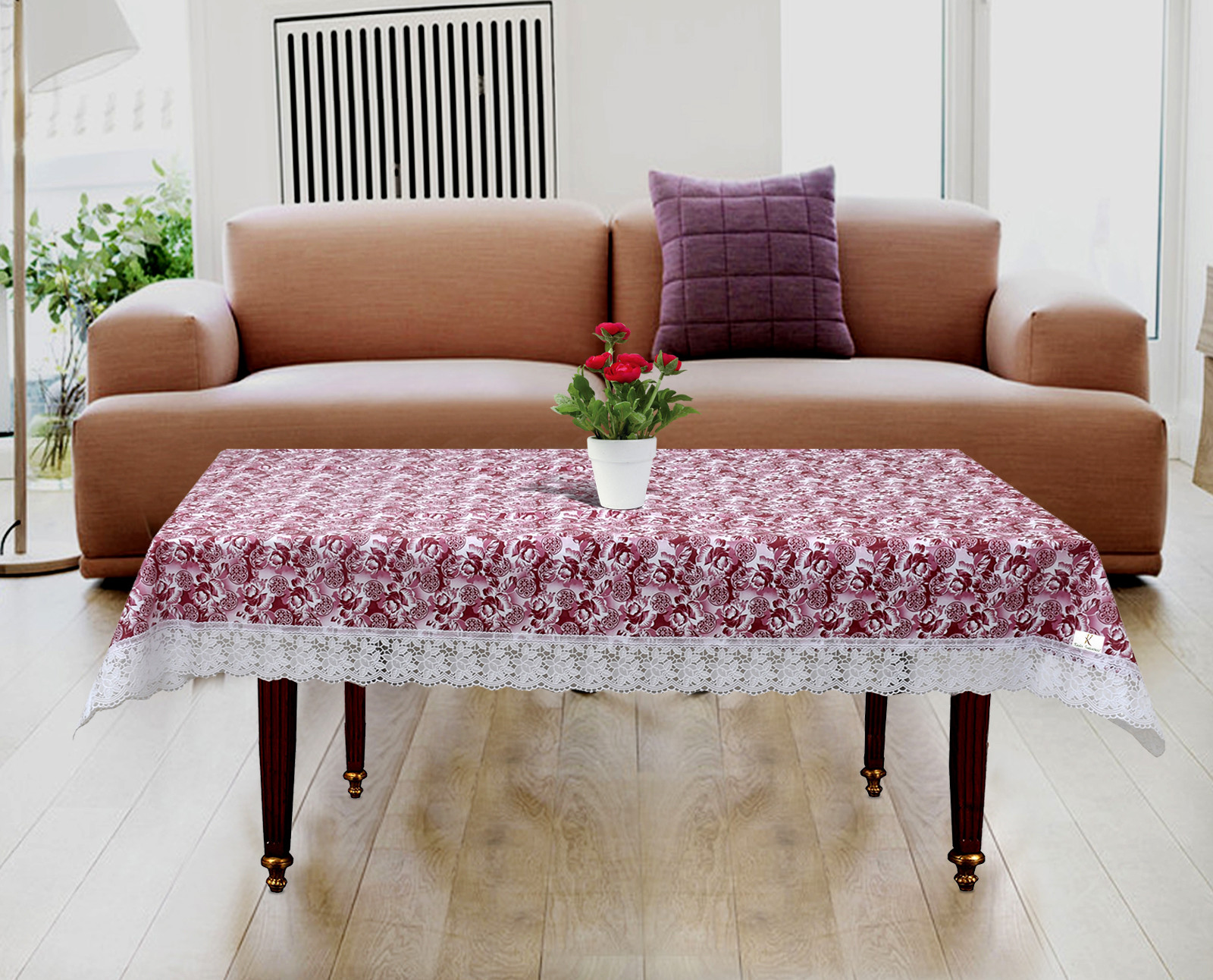 Kuber Industries Rose Print PVC 4 Seater Center Table Cover 40