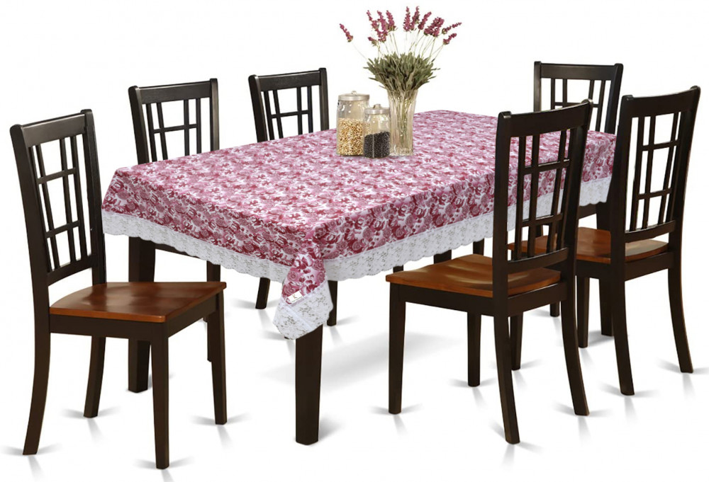 Kuber Industries Rose Print PVC 6 Seater Dining Table Cover 60&quot;x90&quot;,Maroon-KUBMRT11753