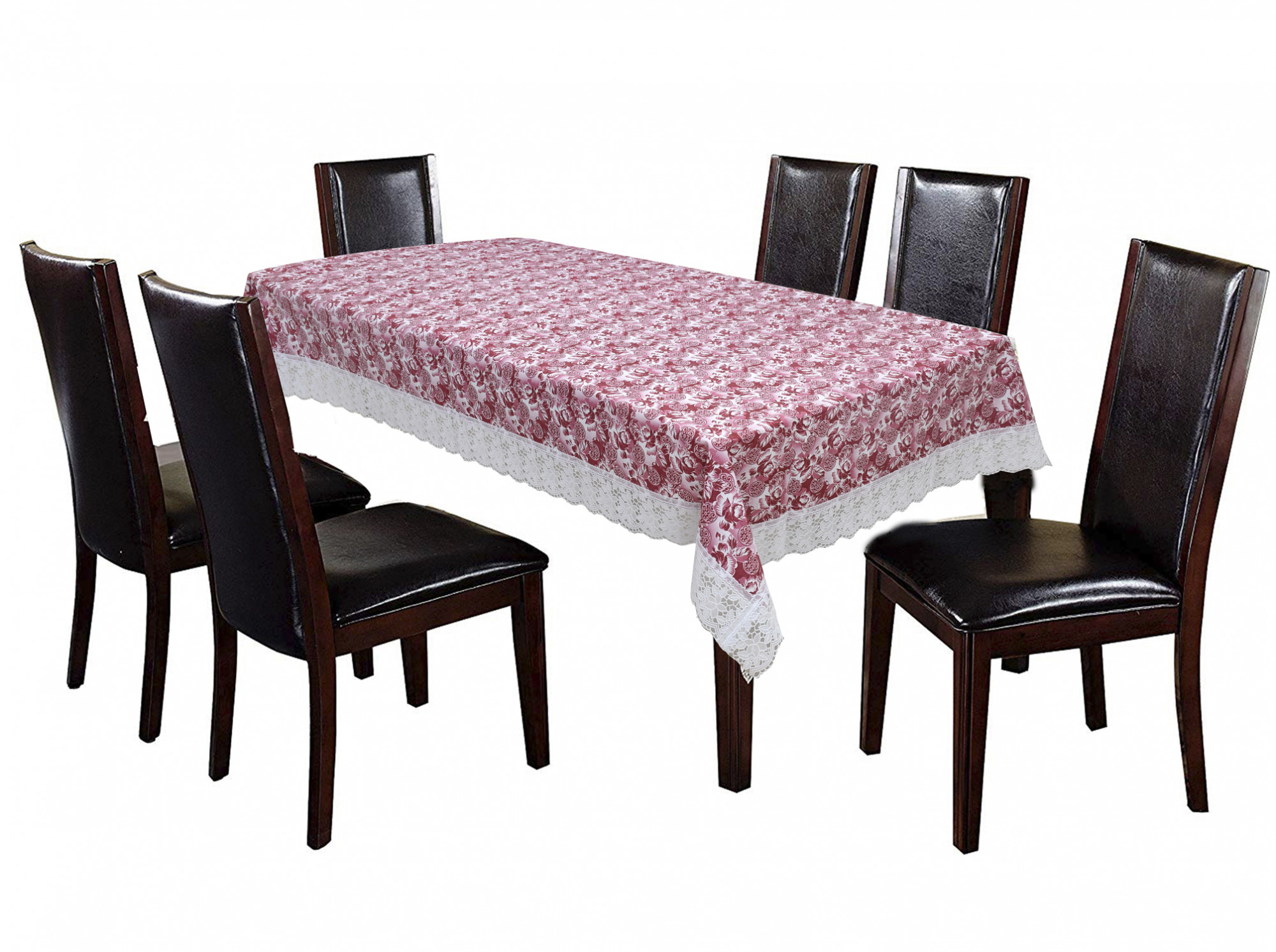 Kuber Industries Rose Print PVC 6 Seater Dining Table Cover 60