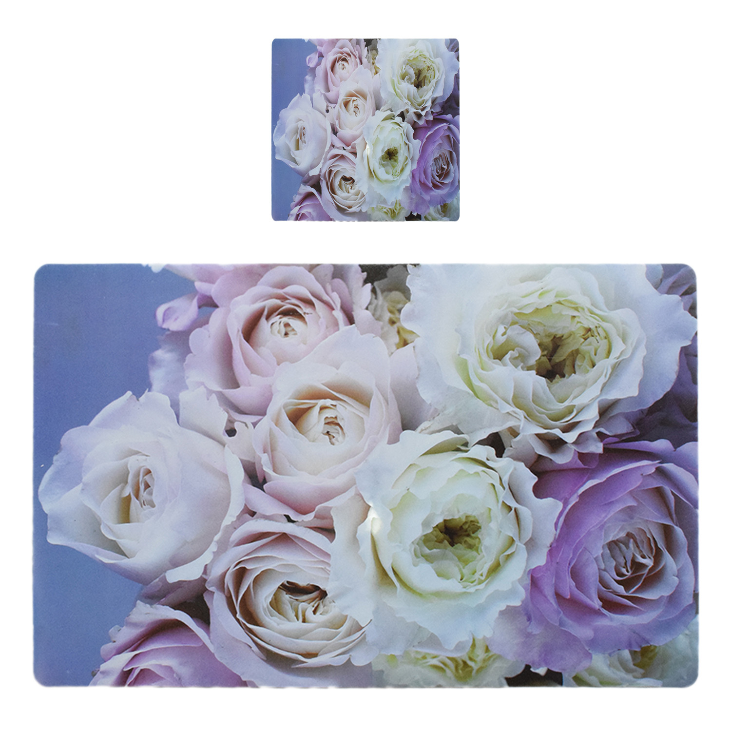 Kuber Industries Rose Print PVC Table Mats /Placemat With 6 Coasters For kitchen, Dining Table Set of 6 (Light Pink) 54KM4379