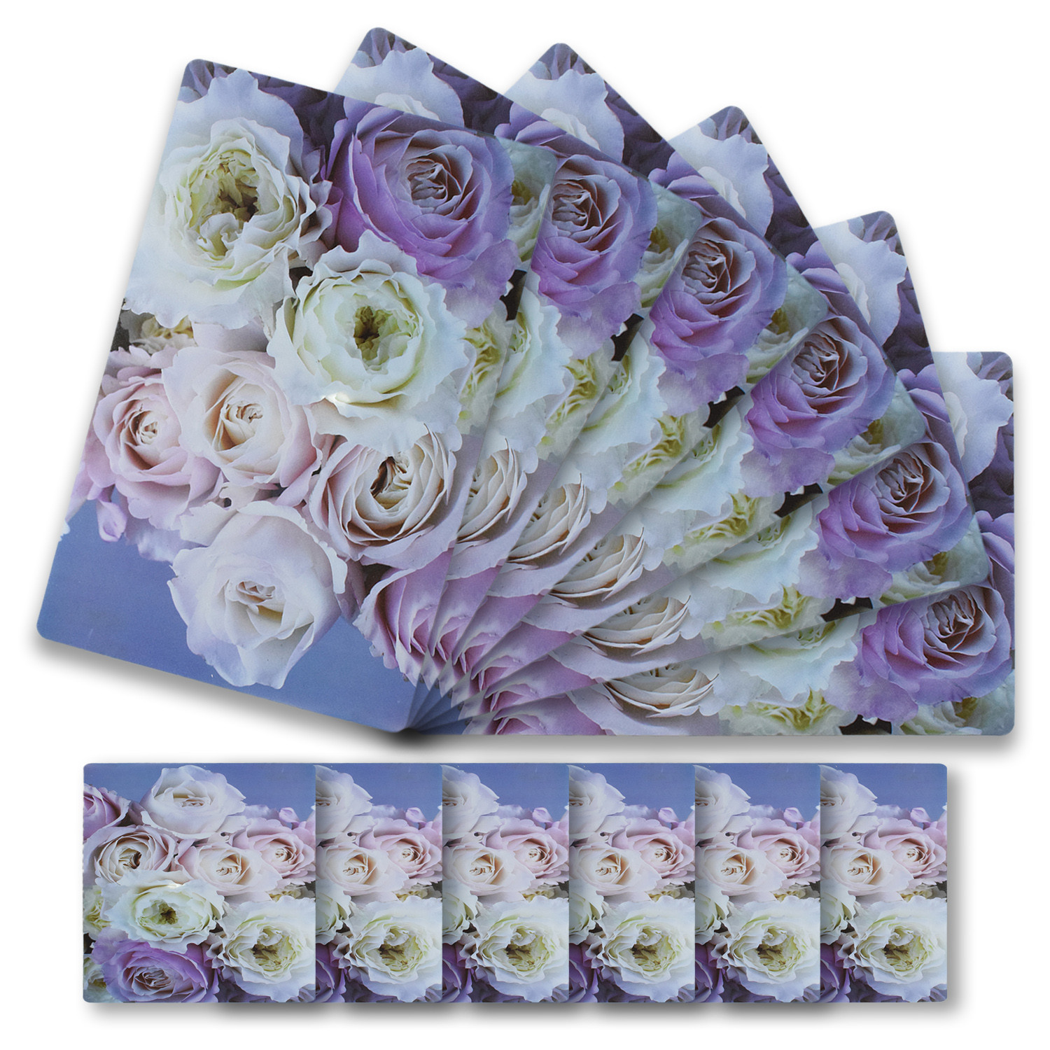Kuber Industries Rose Print PVC Table Mats /Placemat With 6 Coasters For kitchen, Dining Table Set of 6 (Light Pink) 54KM4379