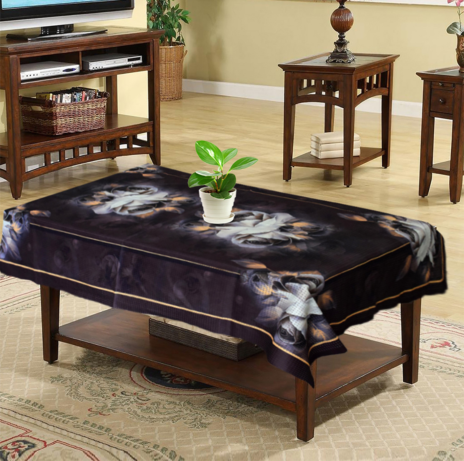 Kuber Industries Rose Printed Cotton 4 Seater Center Table Cover- 40