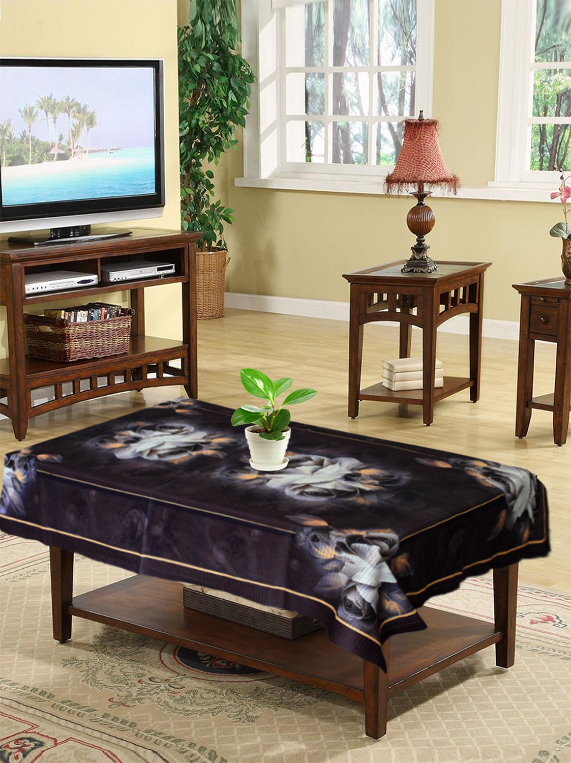 Kuber Industries Rose Printed Cotton 4 Seater Center Table Cover- 40