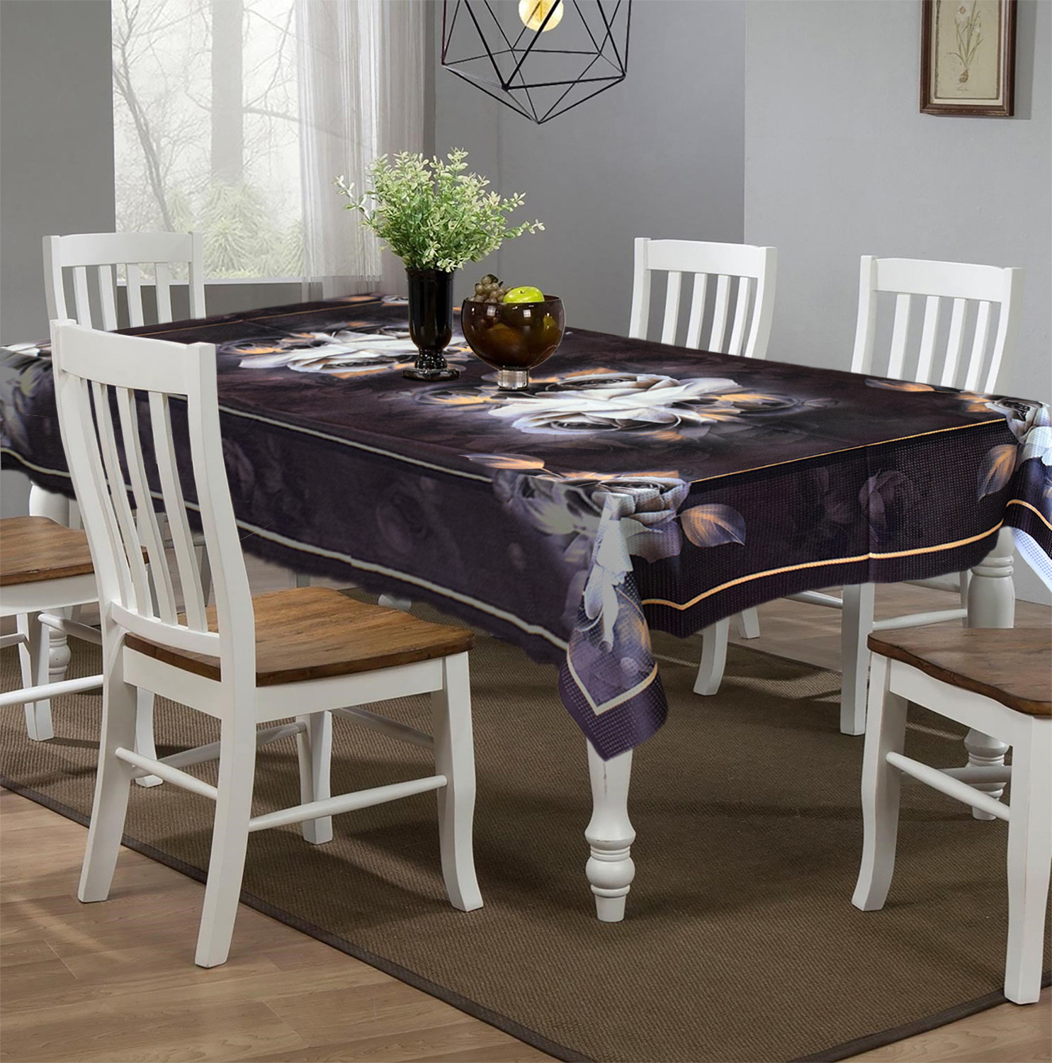 Kuber Industries Rose Printed Cotton 6 Seater Dinning Table Cover- 60x90 Brown