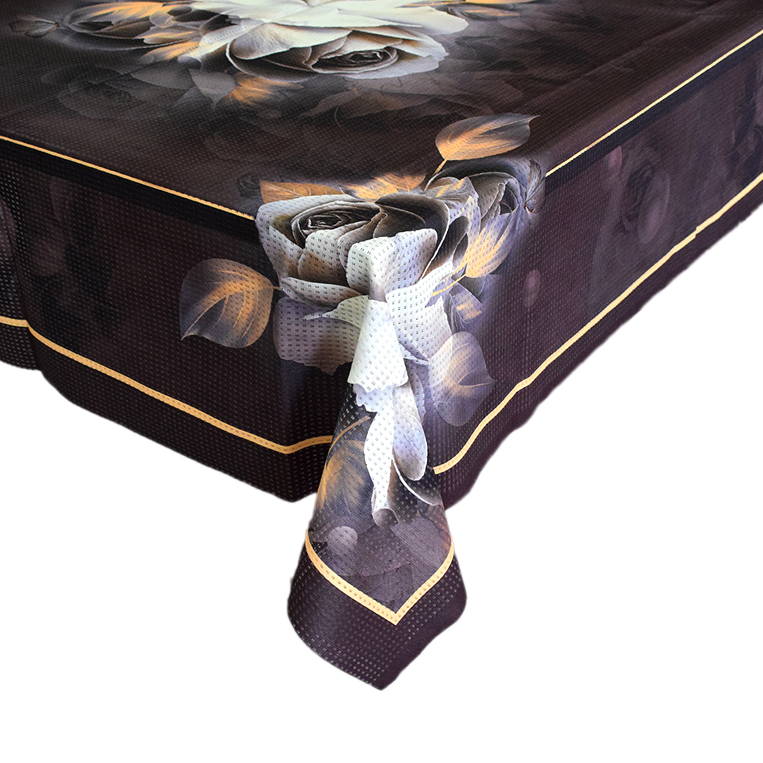 Kuber Industries Rose Printed Cotton 6 Seater Dinning Table Cover- 60x90 Brown