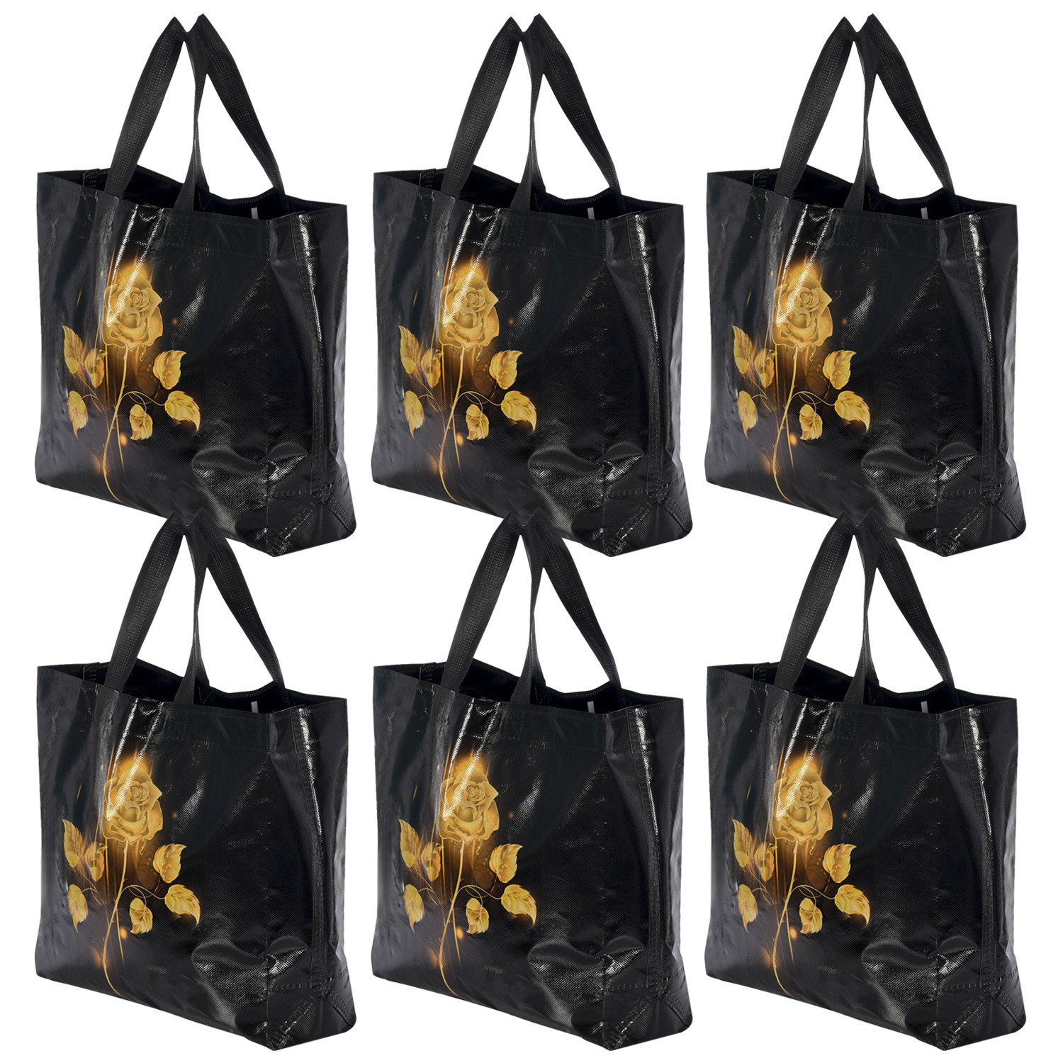 Kuber Industries Rose Printed Laminated Non Woven Reusable Gift Bag For Return Gift, Weddings, Birthday, Holiday Presents With Handle-(Black)