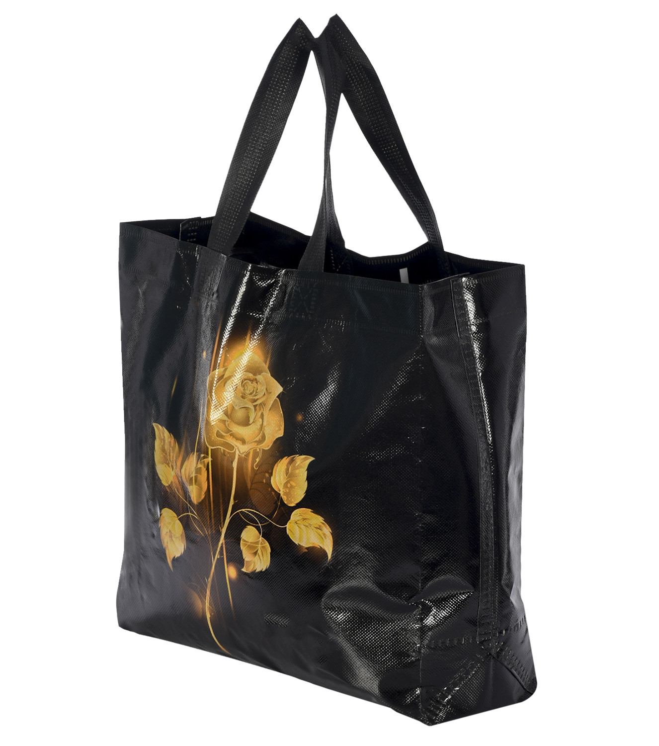Kuber Industries Rose Printed Laminated Non Woven Reusable Gift Bag For Return Gift, Weddings, Birthday, Holiday Presents With Handle-(Black)