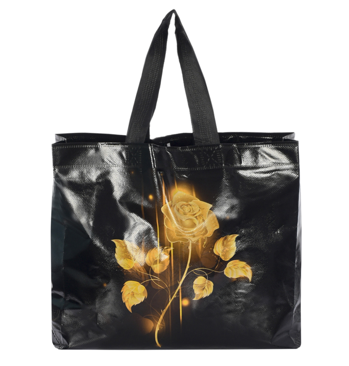 Kuber Industries Rose Printed Laminated Non Woven Reusable Gift Bag For Return Gift, Weddings, Birthday, Holiday Presents With Handle-(Black)