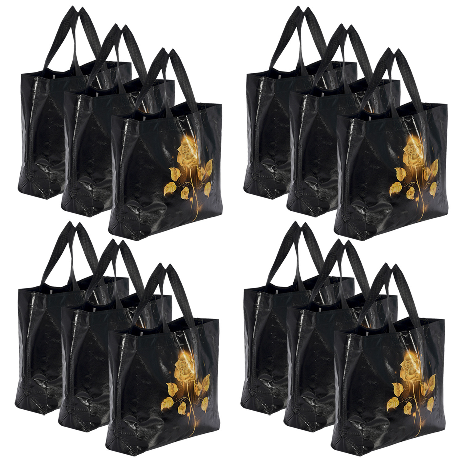 Kuber Industries Rose Printed Laminated Non Woven Reusable Gift Bag For Return Gift, Weddings, Birthday, Holiday Presents With Handle-(Black)