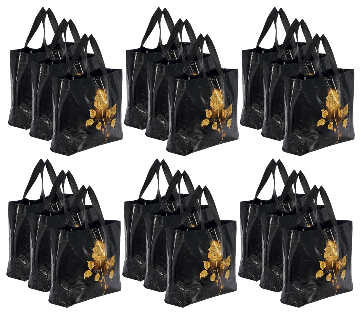 Kuber Industries Rose Printed Laminated Non Woven Reusable Gift Bag For Return Gift, Weddings, Birthday, Holiday Presents With Handle-(Black)