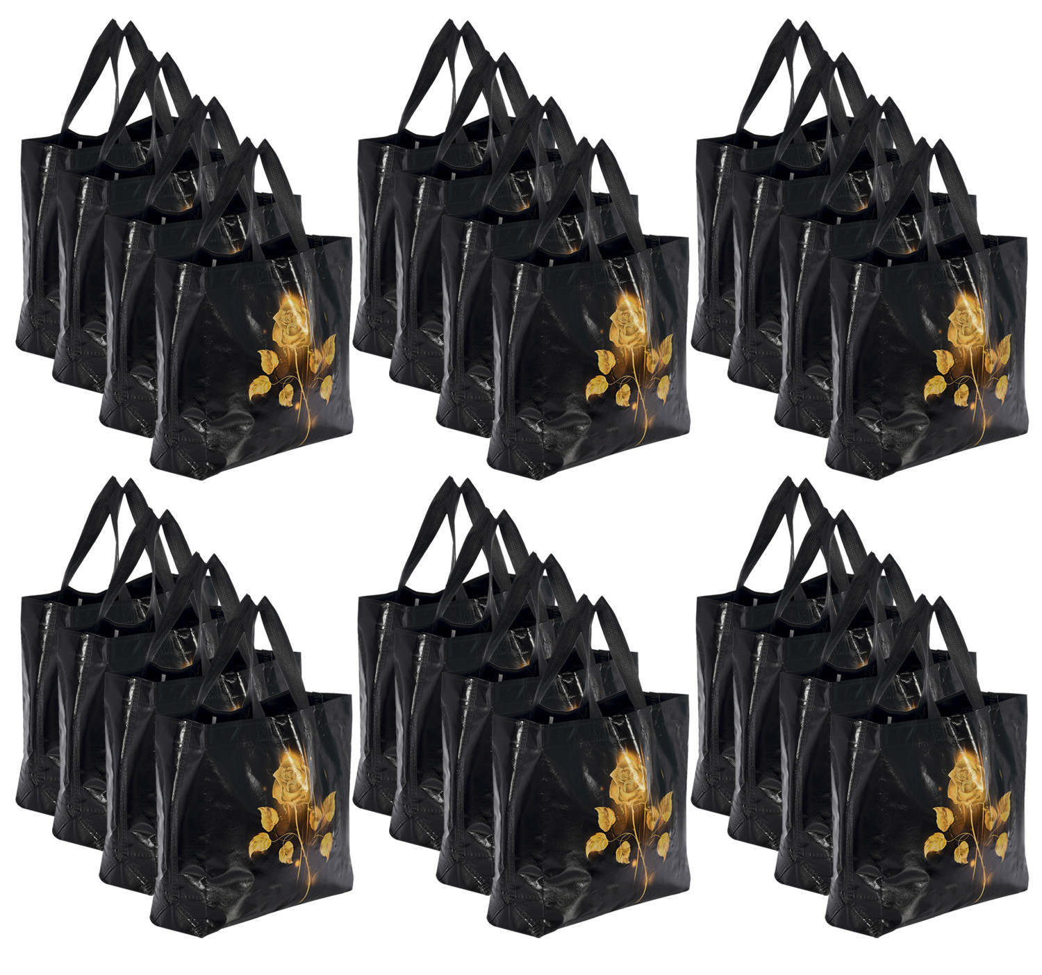 Kuber Industries Rose Printed Laminated Non Woven Reusable Gift Bag For Return Gift, Weddings, Birthday, Holiday Presents With Handle-(Black)