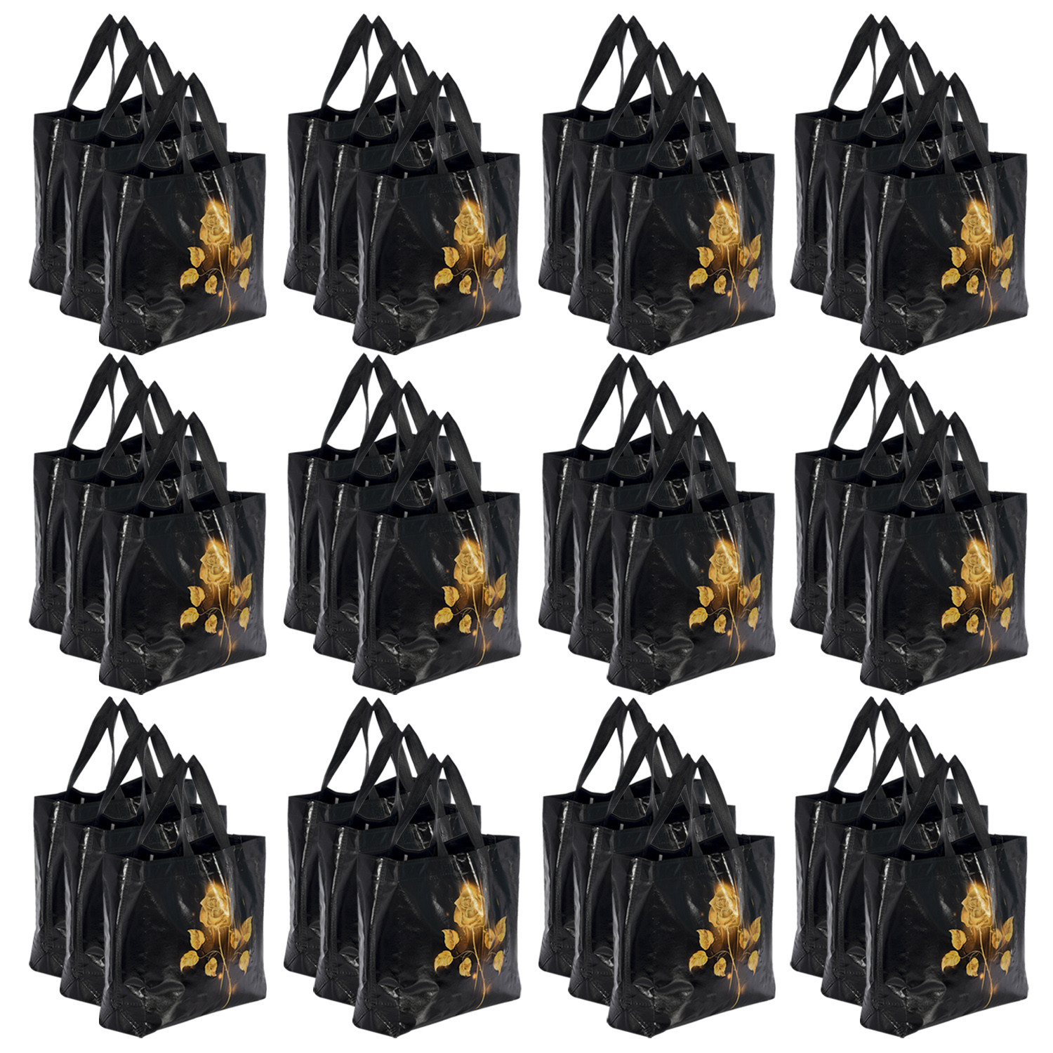 Kuber Industries Rose Printed Laminated Non Woven Reusable Gift Bag For Return Gift, Weddings, Birthday, Holiday Presents With Handle-(Black)