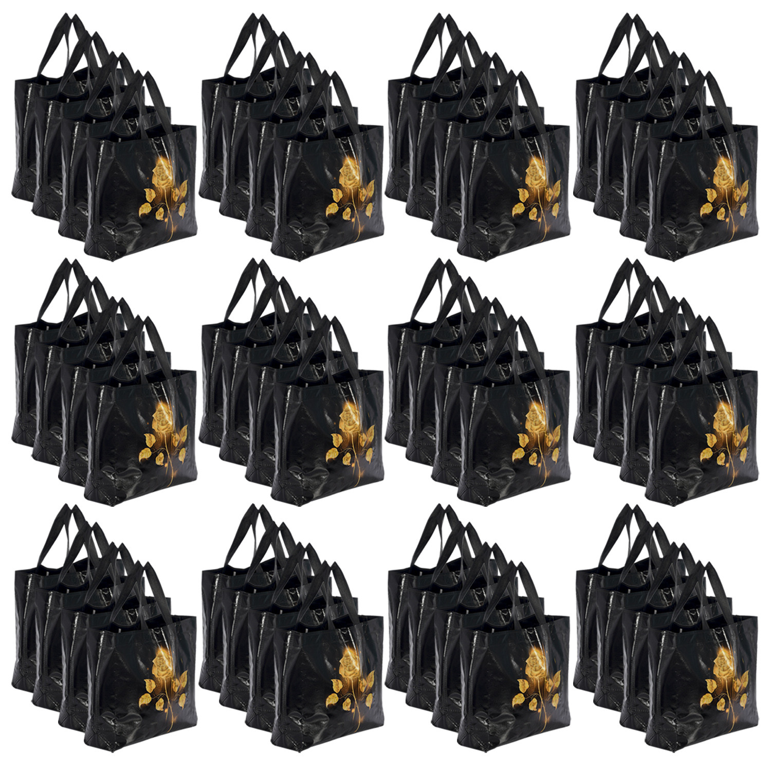Kuber Industries Rose Printed Laminated Non Woven Reusable Gift Bag For Return Gift, Weddings, Birthday, Holiday Presents With Handle-(Black)