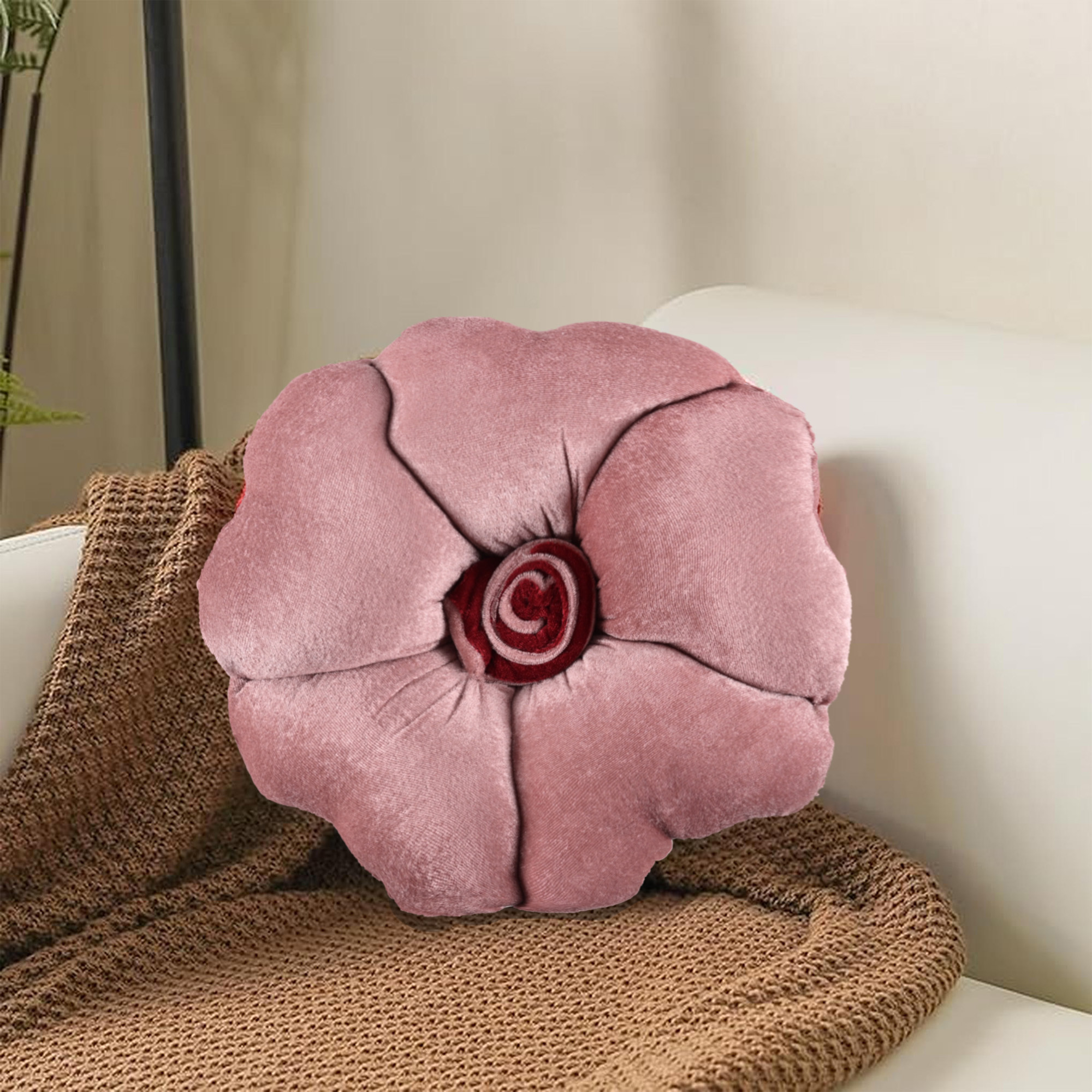 Kuber Industries Rose Shape 13 Inches Decorative Plushie Cushions for Sofa  Bed  Head Rest  Soft Cushion Pillow for Car  Room Decoration  Rose Pink
