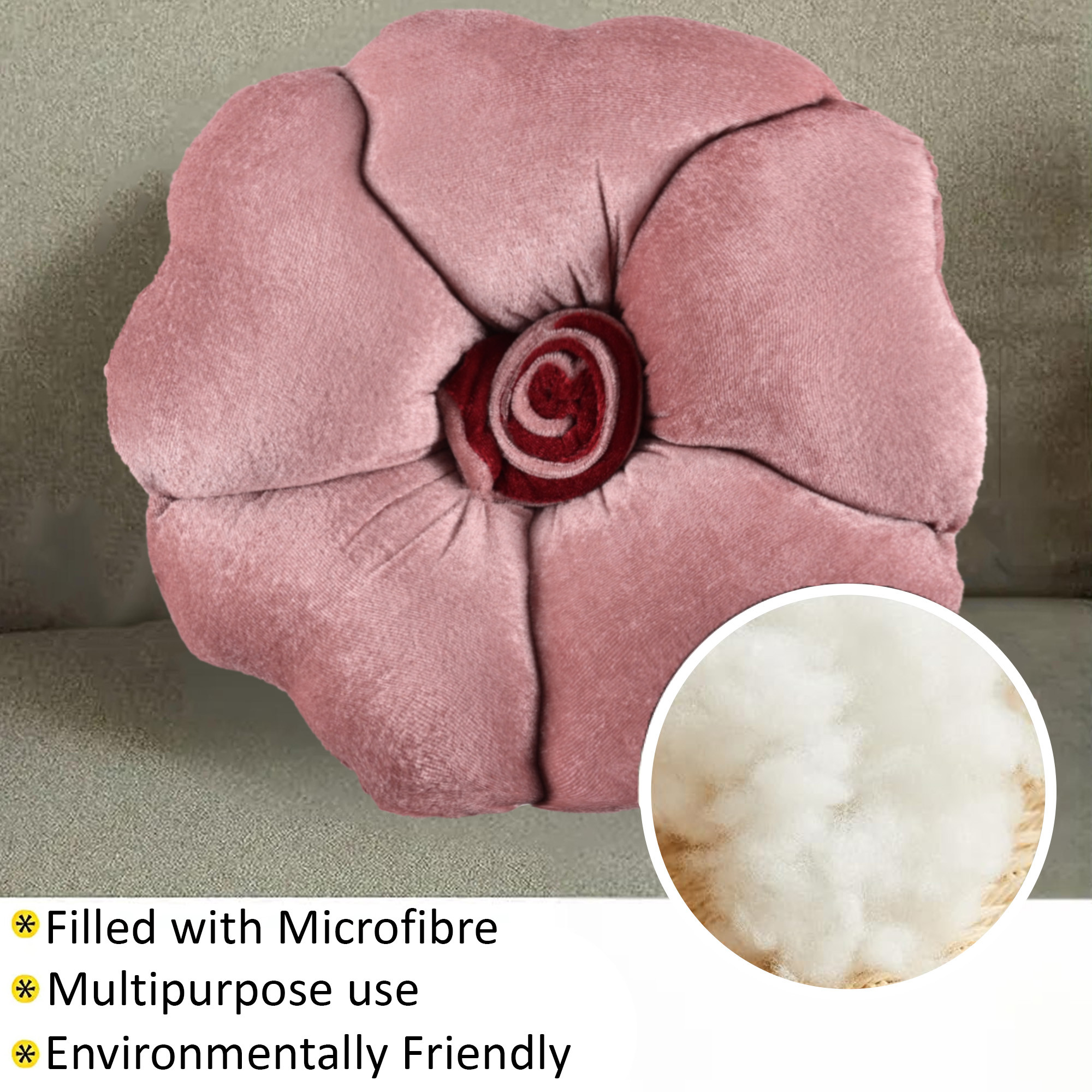 Kuber Industries Rose Shape 13 Inches Decorative Plushie Cushions for Sofa  Bed  Head Rest  Soft Cushion Pillow for Car  Room Decoration  Rose Pink