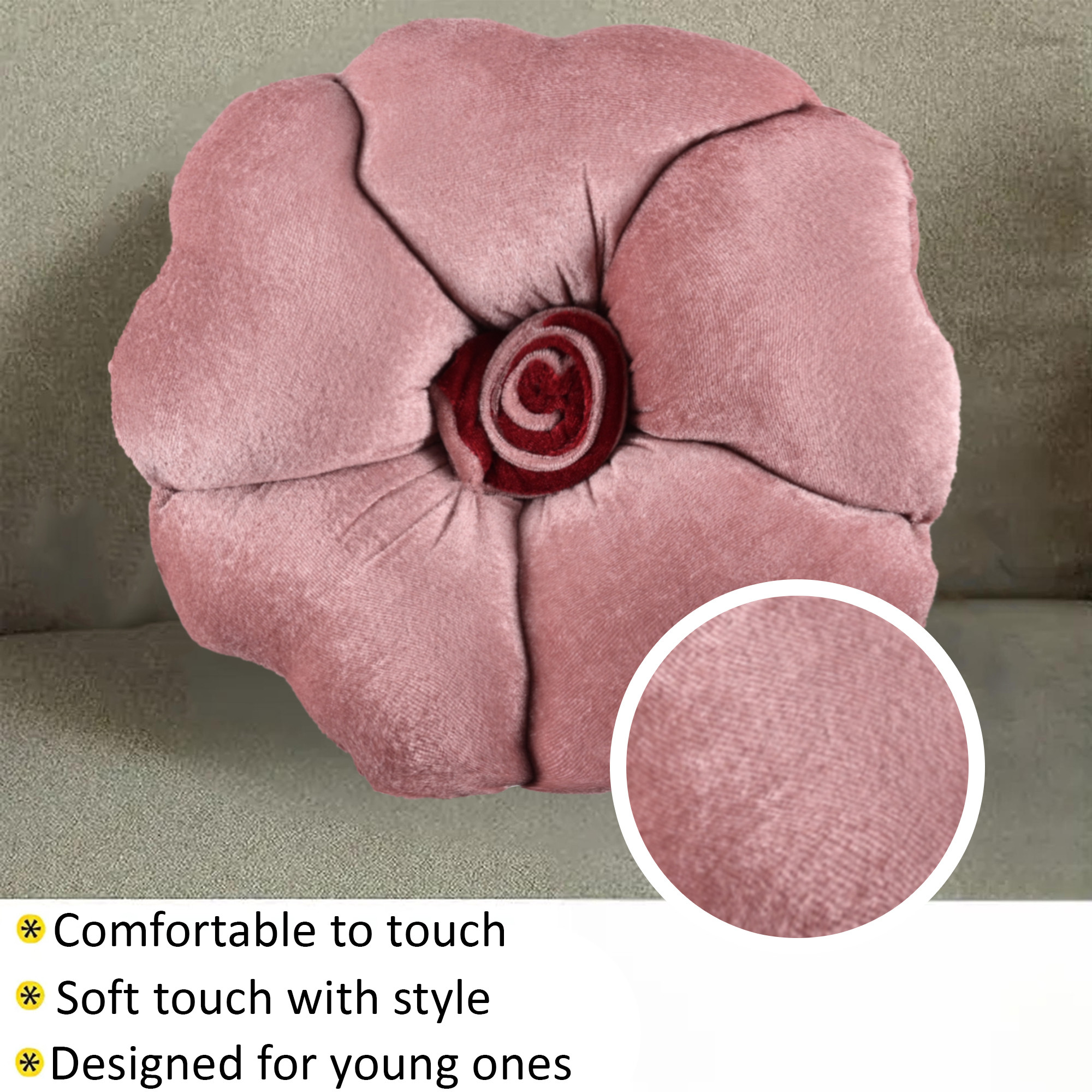 Kuber Industries Rose Shape 13 Inches Decorative Plushie Cushions for Sofa  Bed  Head Rest  Soft Cushion Pillow for Car  Room Decoration  Rose Pink