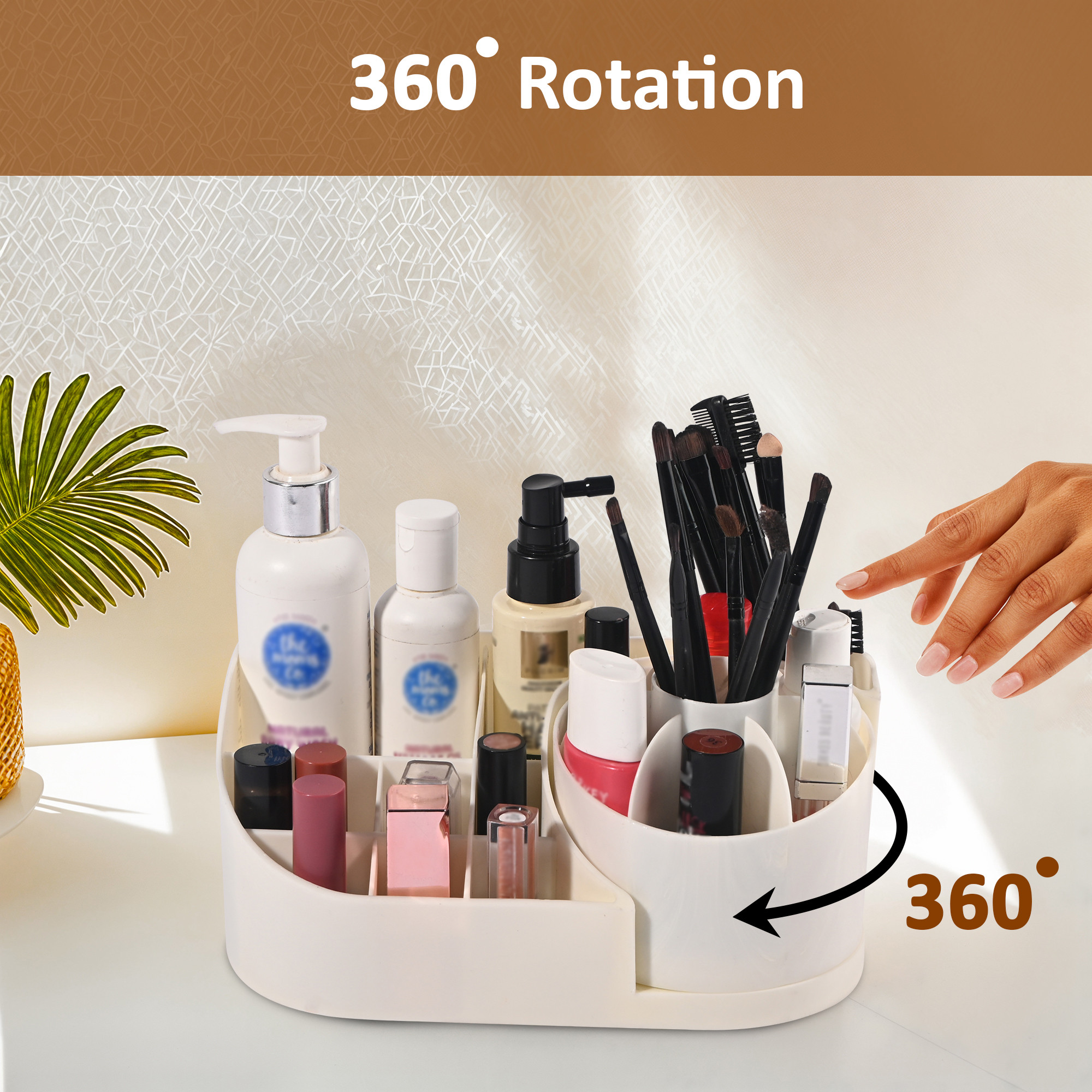 Kuber Industries Rotating Skincare  Makeup Organizer Stand for Bedroom  Dressing Table Organiser for Bathroom Vanity  Girls Perfume Comb  Cosmetic Organizer Shelf  Off White