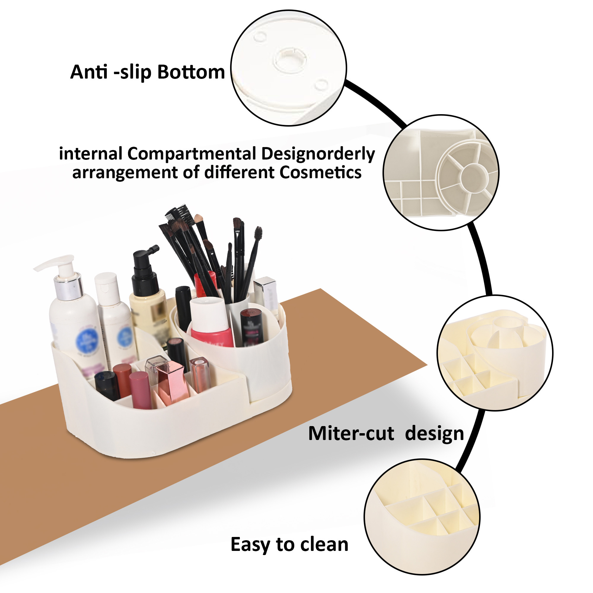 Kuber Industries Rotating Skincare  Makeup Organizer Stand for Bedroom  Dressing Table Organiser for Bathroom Vanity  Girls Perfume Comb  Cosmetic Organizer Shelf  Off White