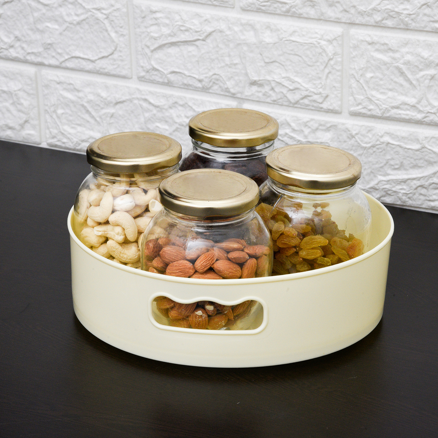 Kuber Industries Rotating Tray|Plastic 360° Rotating Lazy Susan Organizer|Rotating Bathroom Vanity Tray|Skincare Organizers|Counter Organizer (Cream)