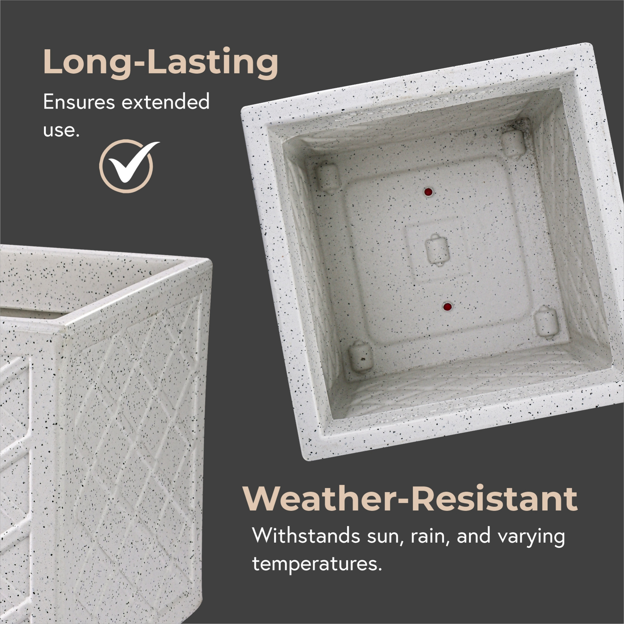 Kuber Industries Roto Mould 14 Inch Pots for Plants Balcony and Living Room with Wheels  Flower Pots for Garden  Planters for Home Decor Outdoor Indoor Plants  Jaguar Maxico  White Fresh