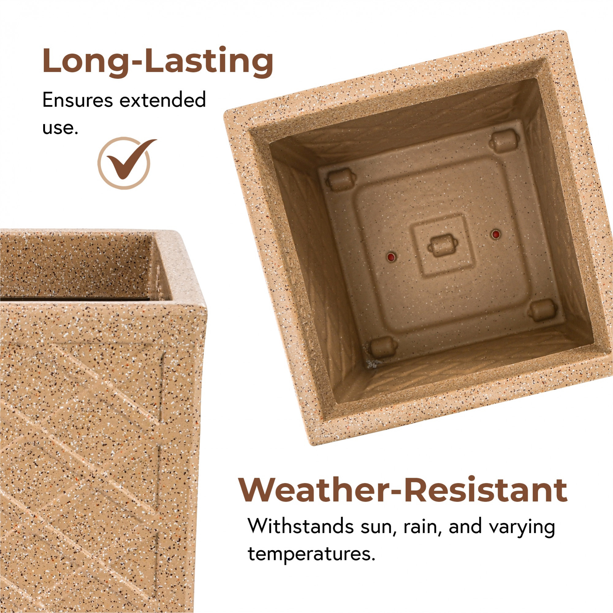 Kuber Industries Roto Mould 14 Inch Pots for Plants Balcony and Living Room with Wheels  Flower Pots for Garden  Planters for Home Decor Outdoor Indoor Plants  Jaguar Maxico Pot  Sand Stone