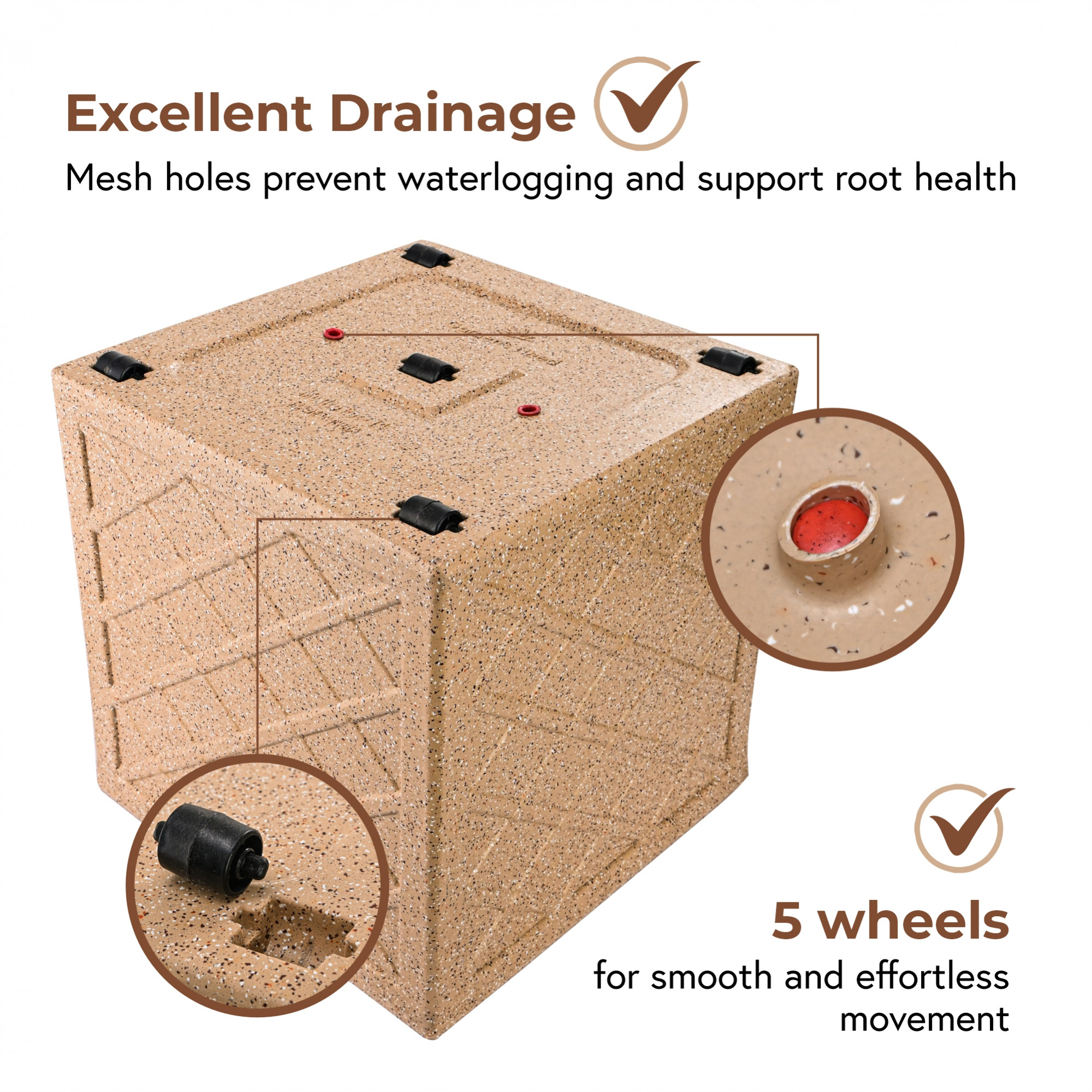 Kuber Industries Roto Mould 14 Inch Pots for Plants Balcony and Living Room with Wheels  Flower Pots for Garden  Planters for Home Decor Outdoor Indoor Plants  Jaguar Maxico Pot  Sand Stone