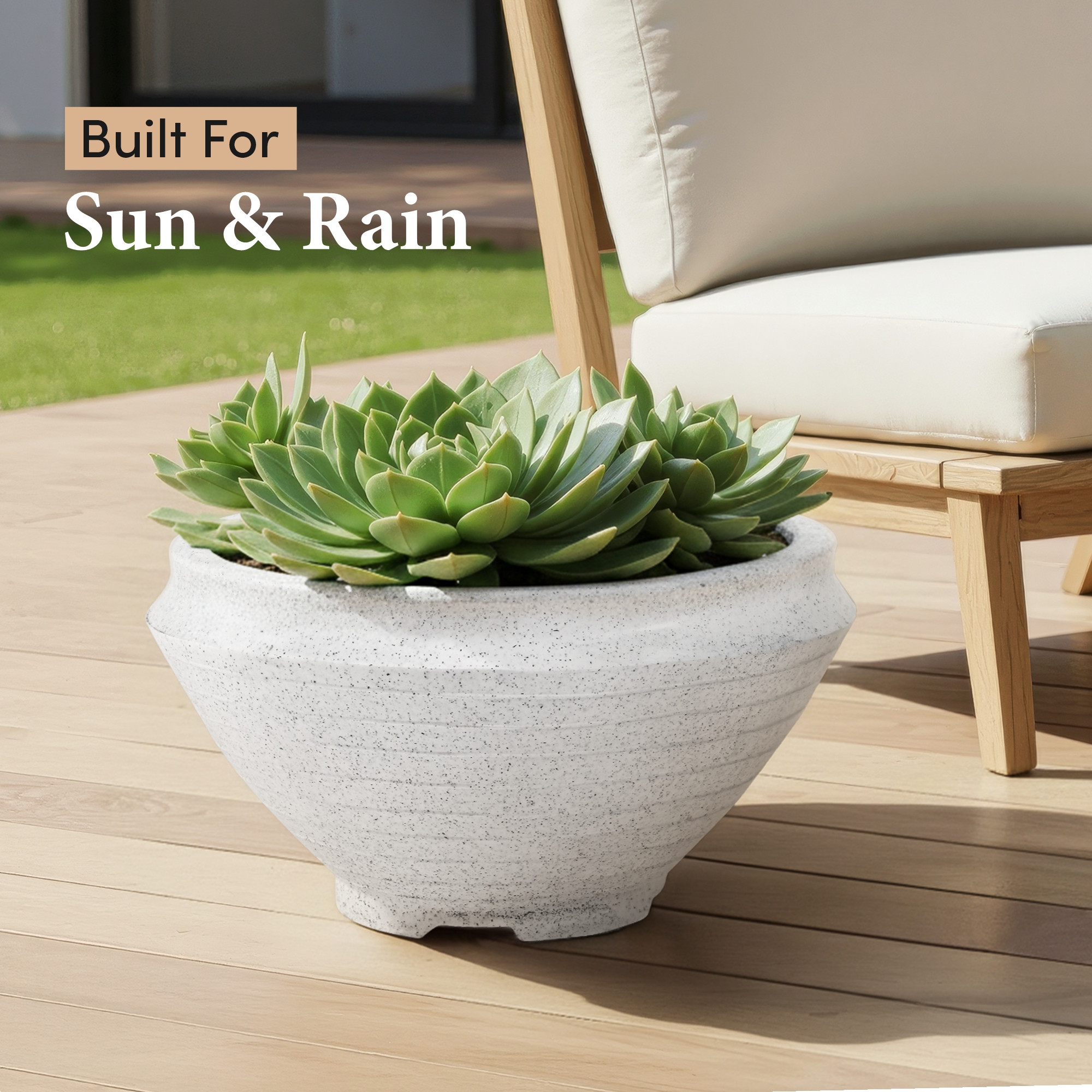 Kuber Industries Rotomould 15 Inch Large Flower Pot  Round Planter Container with Drainage for Balcony Patio  Garden Plant  Rib Tasala -White