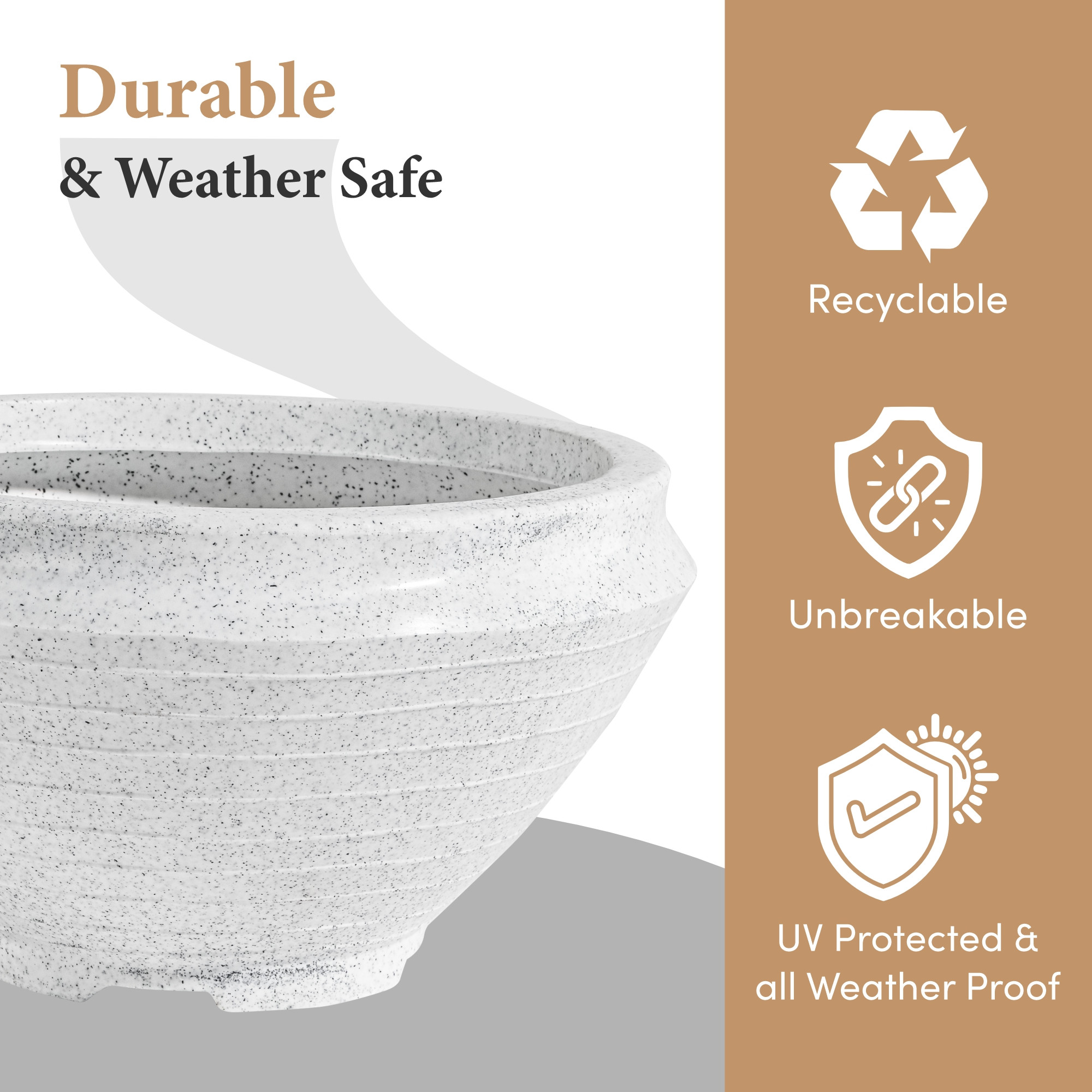 Kuber Industries Rotomould 15 Inch Large Flower Pot  Round Planter Container with Drainage for Balcony Patio  Garden Plant  Rib Tasala -White