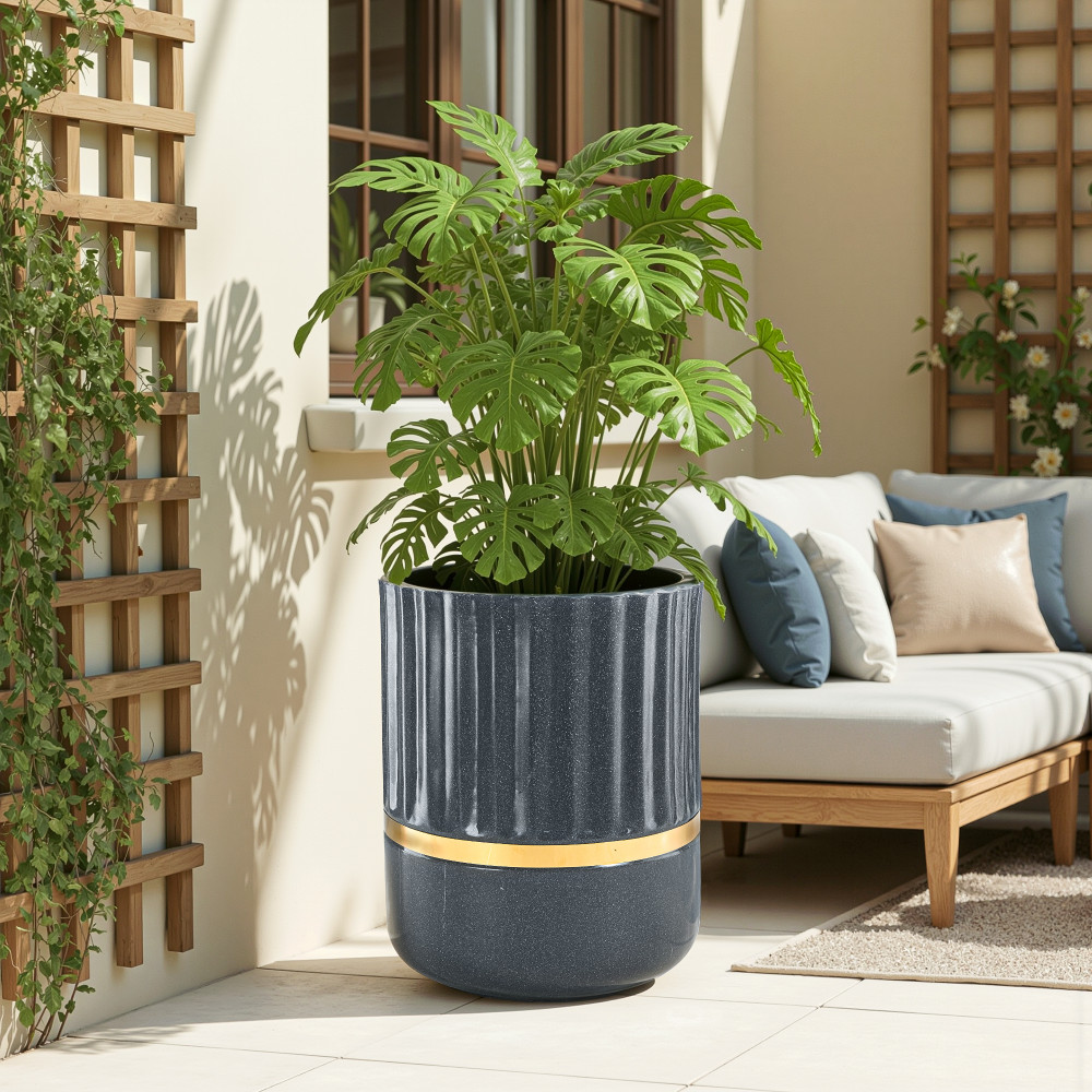 Image of Rotomould Big Size Planter with Drainage Hole | Indoor Outdoor Flower Pot for Balcony, Garden, Patio, Living Room | Royale Pillar - Grey