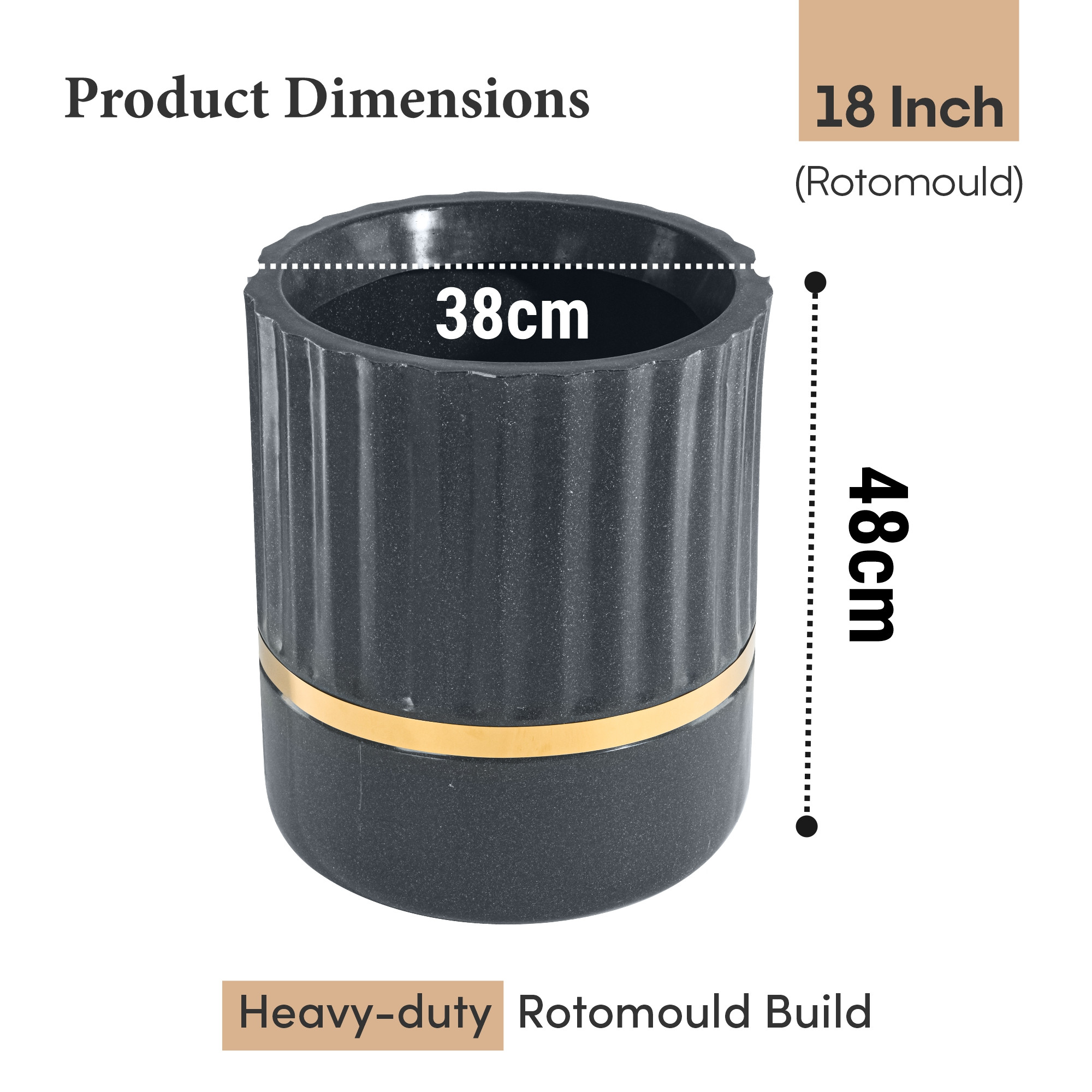 Kuber Industries Rotomould 18 Inch Big Size Planter with Drainage Hole  Indoor Outdoor Flower Pot for Balcony Garden Patio Living Room  Royale Pillar - Grey