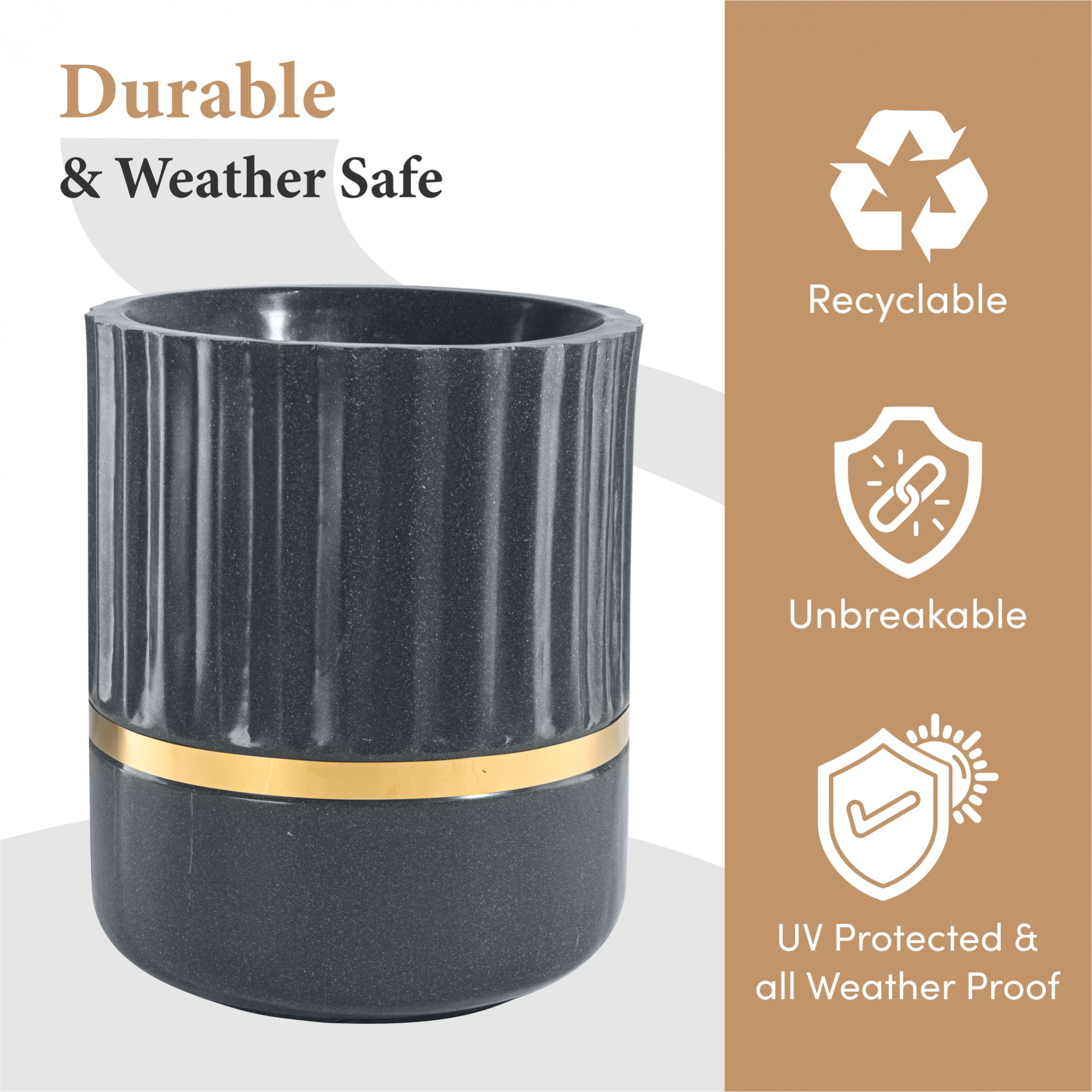 Kuber Industries Rotomould 18 Inch Big Size Planter with Drainage Hole  Indoor Outdoor Flower Pot for Balcony Garden Patio Living Room  Royale Pillar - Grey