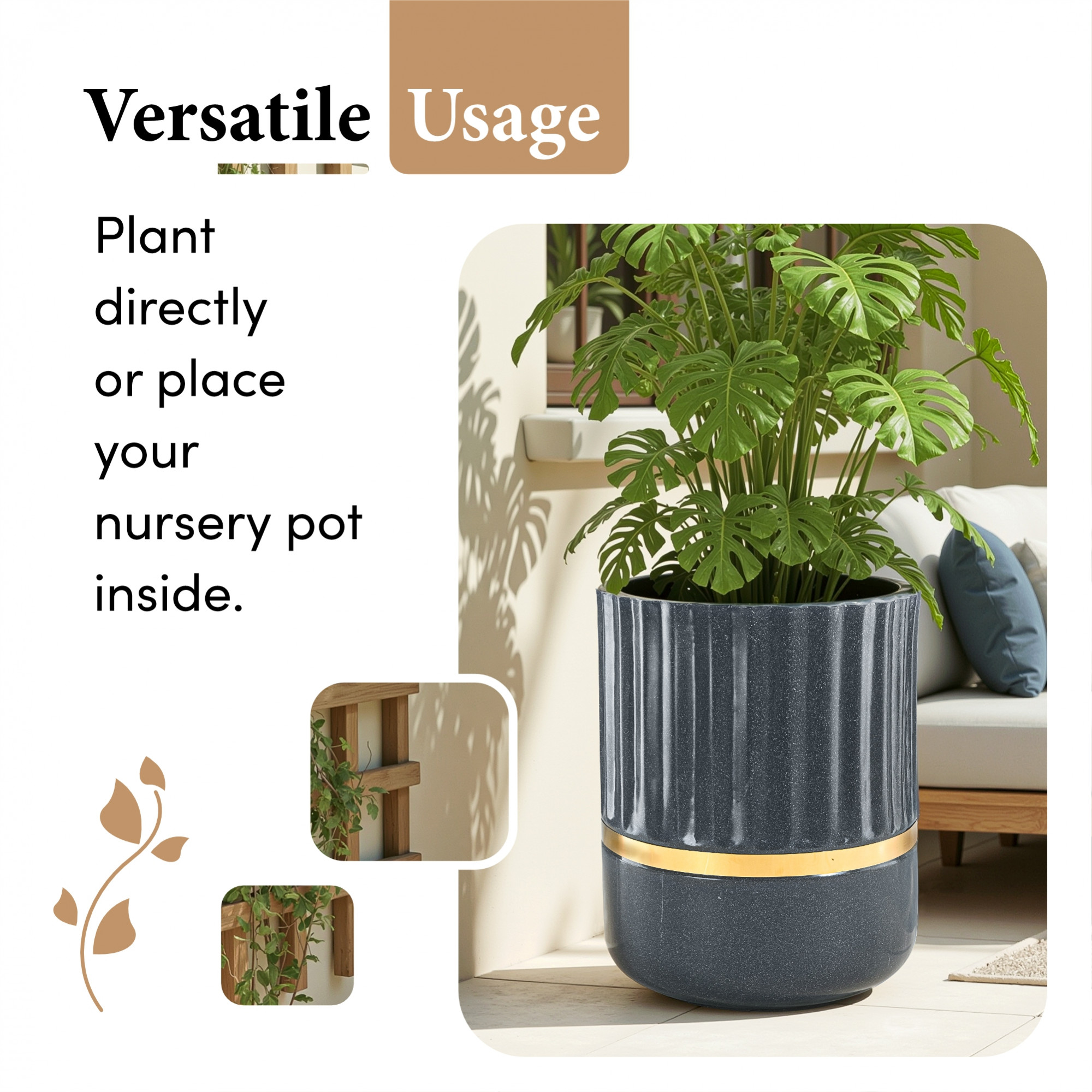 Kuber Industries Rotomould 18 Inch Big Size Planter with Drainage Hole  Indoor Outdoor Flower Pot for Balcony Garden Patio Living Room  Royale Pillar - Grey