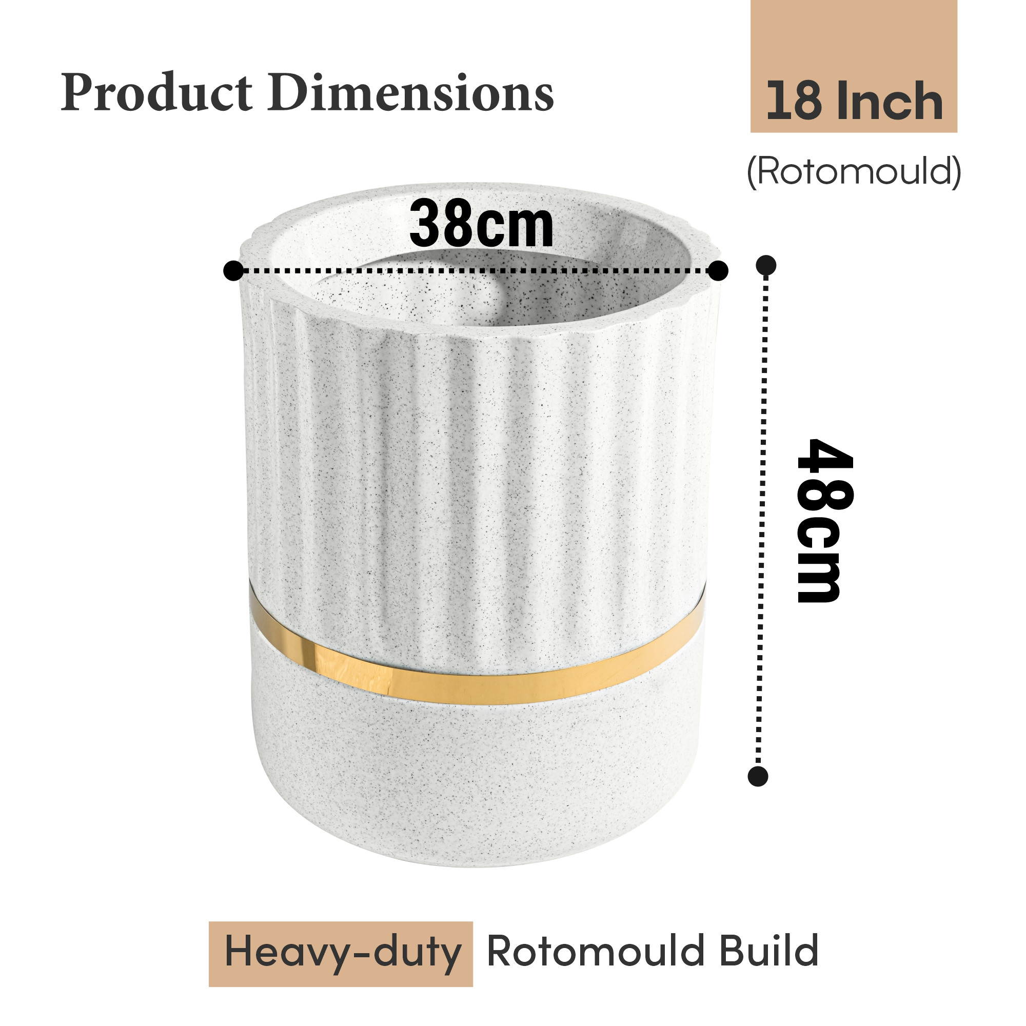 Kuber Industries Rotomould 18 Inch Big Size Planter with Drainage Hole  Indoor Outdoor Flower Pot for Balcony Garden Patio Living Room  Royale Pillar - White