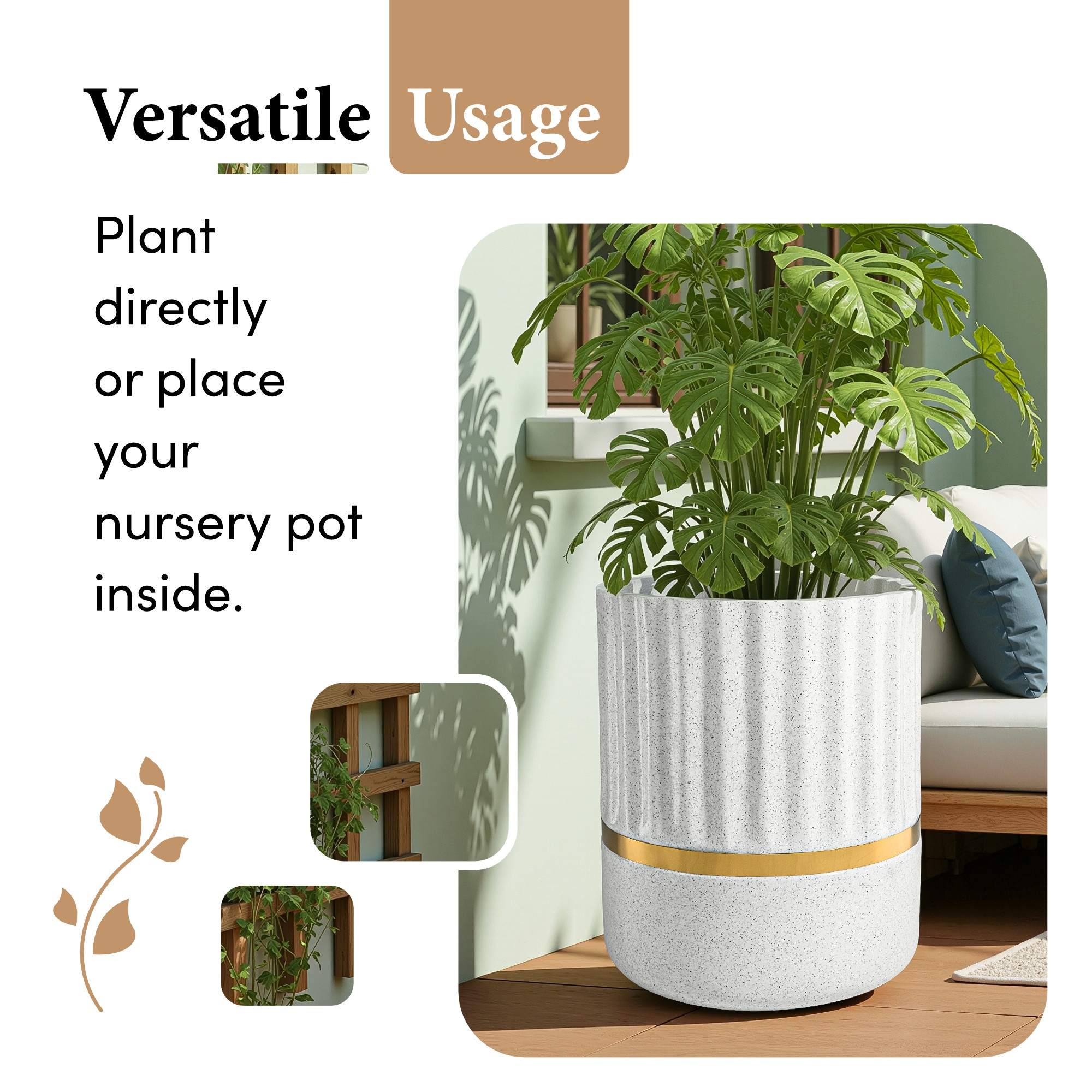 Kuber Industries Rotomould 18 Inch Big Size Planter with Drainage Hole  Indoor Outdoor Flower Pot for Balcony Garden Patio Living Room  Royale Pillar - White