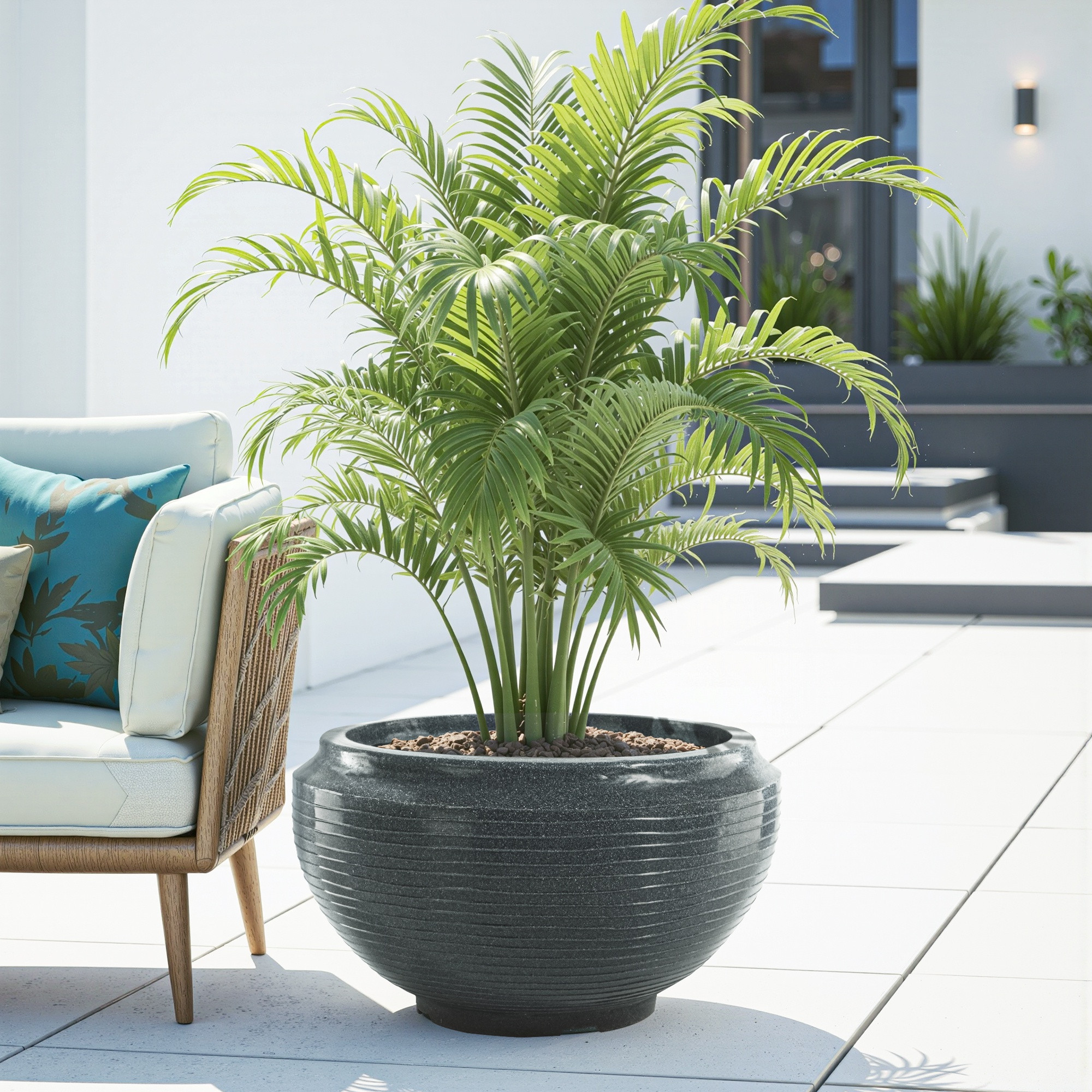 Kuber Industries Rotomould 19 Inch Big Size Flower Pot  Round Planter Container with Drainage for Balcony Patio  Garden Plant  Rib Tasala -Grey