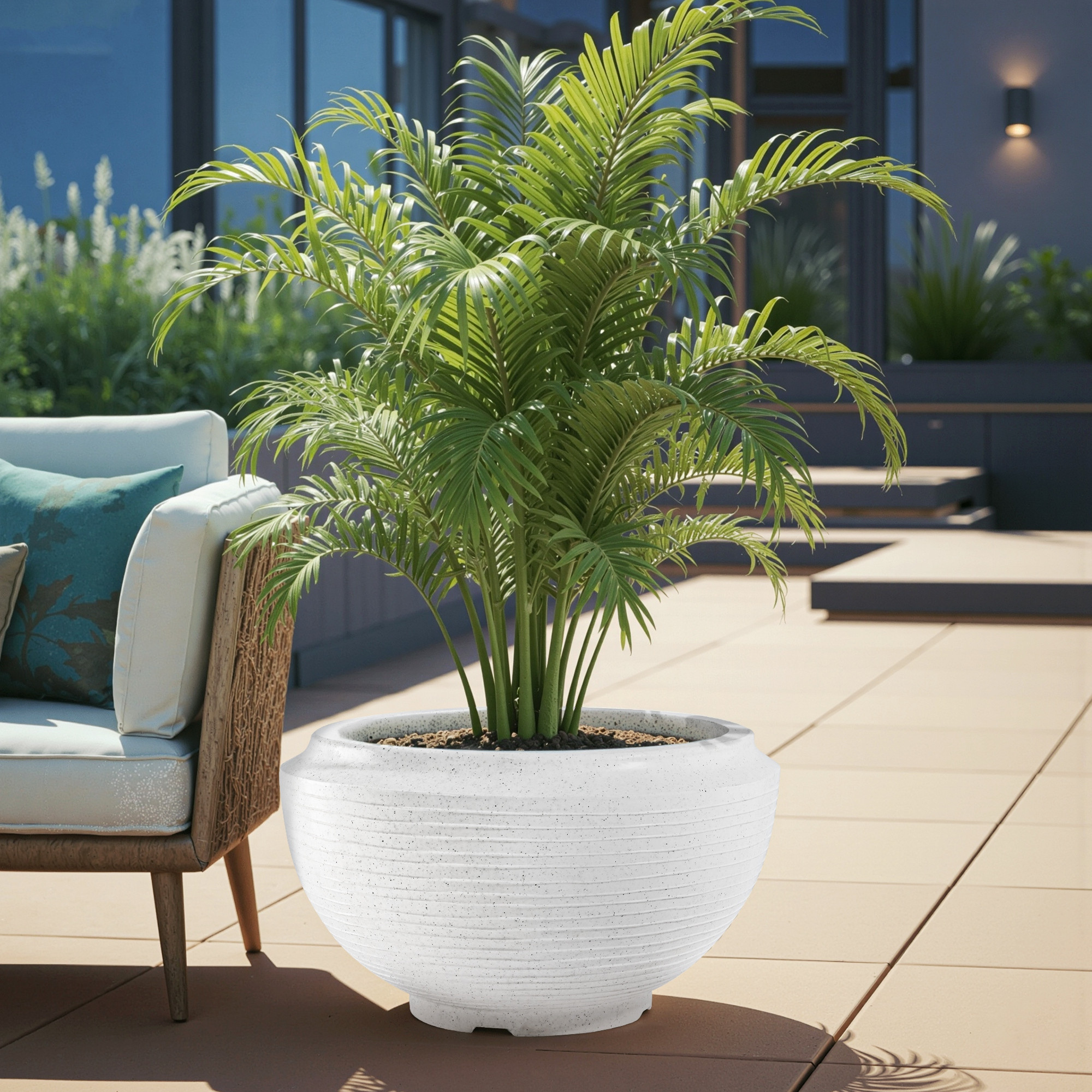 Kuber Industries Rotomould 19 Inch Big Size Flower Pot  Round Planter Container with Drainage for Balcony Patio  Garden Plant  Rib Tasala -White