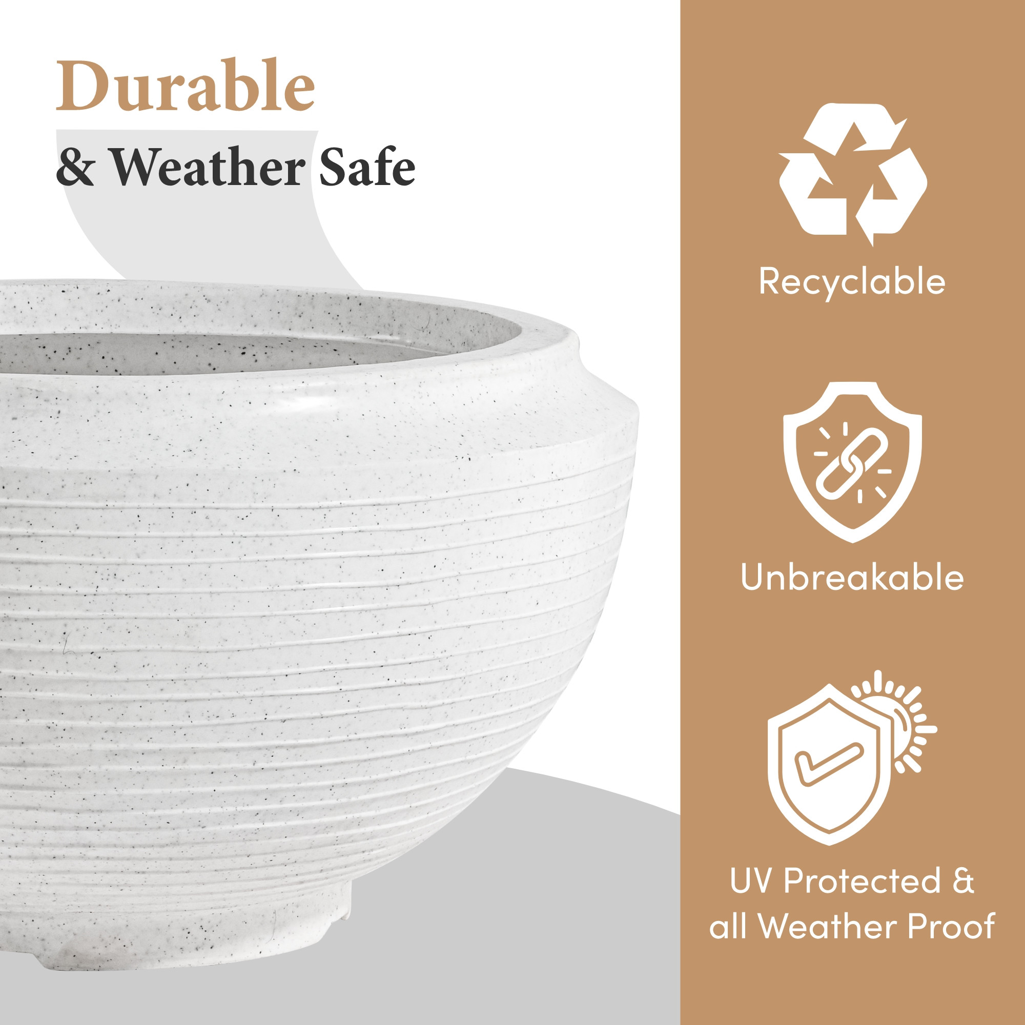 Kuber Industries Rotomould 19 Inch Big Size Flower Pot  Round Planter Container with Drainage for Balcony Patio  Garden Plant  Rib Tasala -White