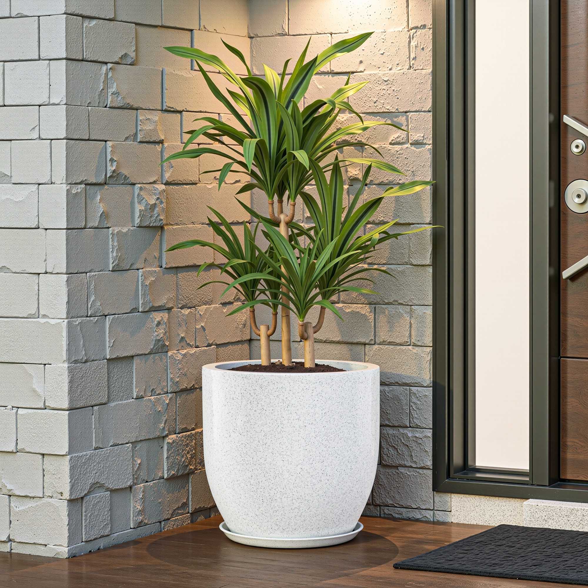 Kuber Industries Rotomould Round 12 Inch Flower Planter with Tray  Indoor Outdoor Flower Pot for Balcony Terrace Garden with Drainage  Cup - White