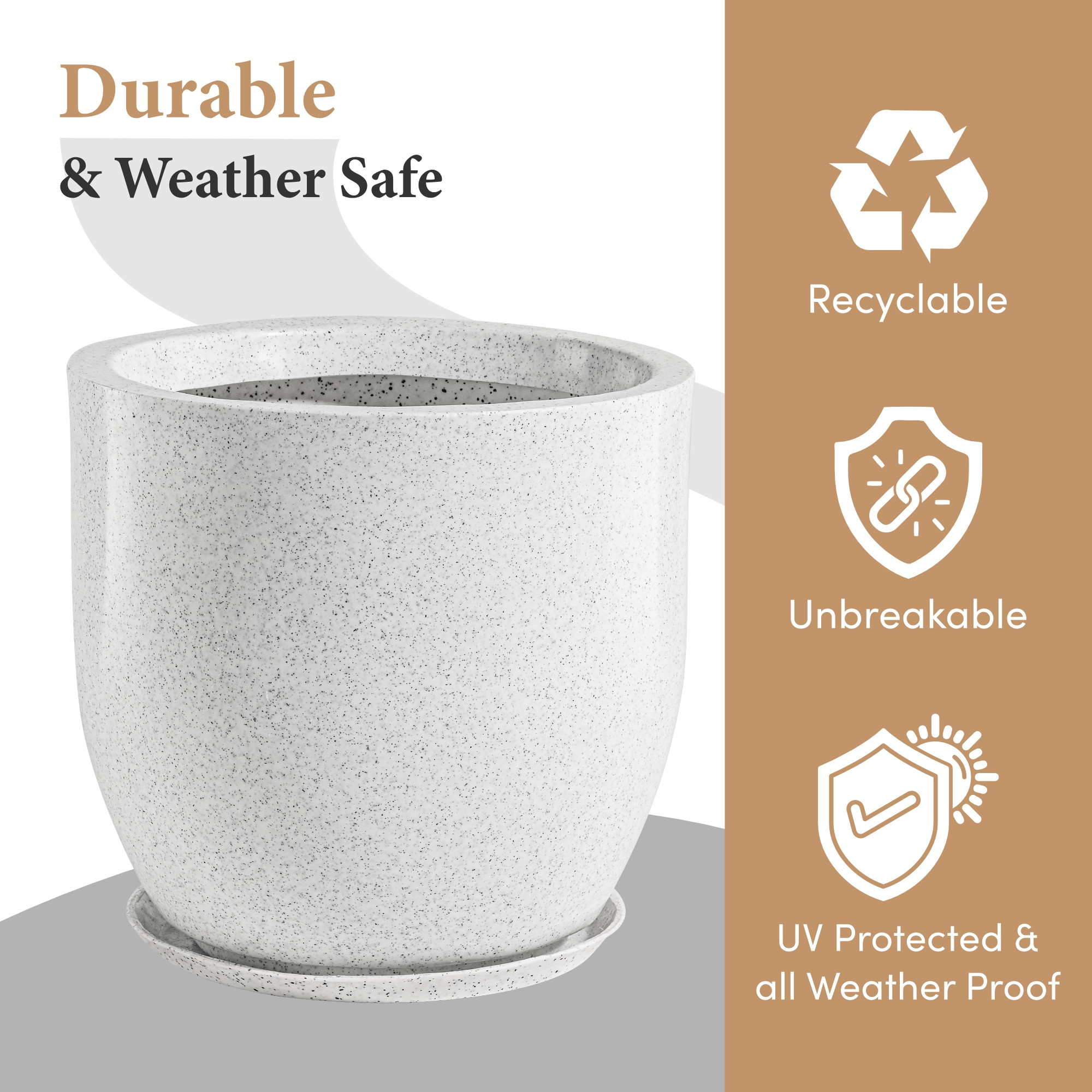 Kuber Industries Rotomould Round 12 Inch Flower Planter with Tray  Indoor Outdoor Flower Pot for Balcony Terrace Garden with Drainage  Cup - White