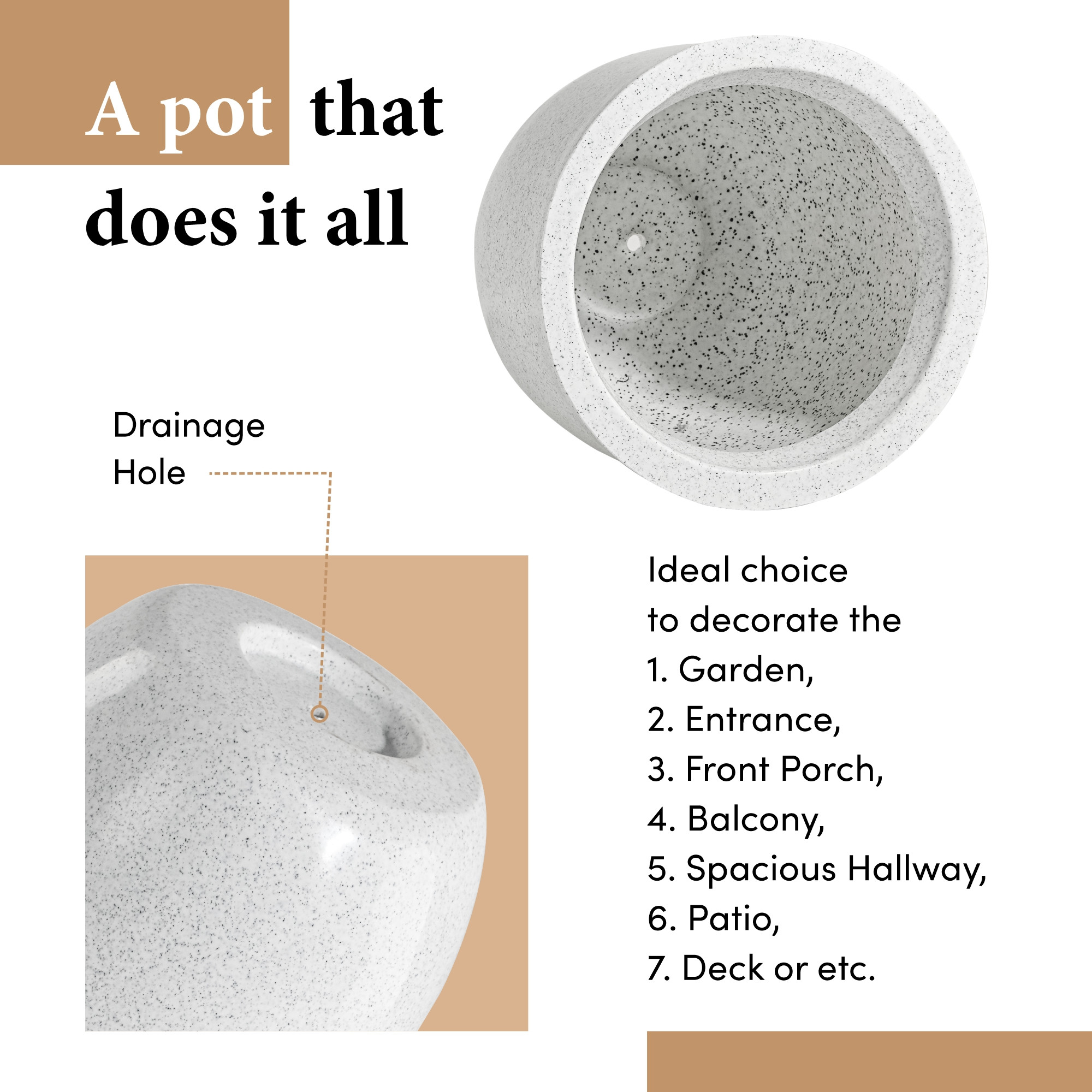 Kuber Industries Rotomould Round 12 Inch Flower Planter with Tray  Indoor Outdoor Flower Pot for Balcony Terrace Garden with Drainage  Cup - White