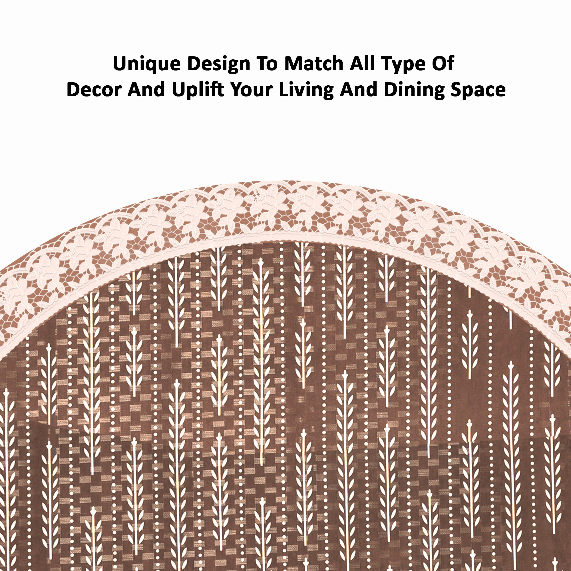 Kuber Industries Round 60x60 Inches Durable  Wipeable 4 Seater Dining Table Cover for Living Room  Anti Slip TeapoyComputer  Office Table ClothSheet  Lining Leaf - Cream  Brown