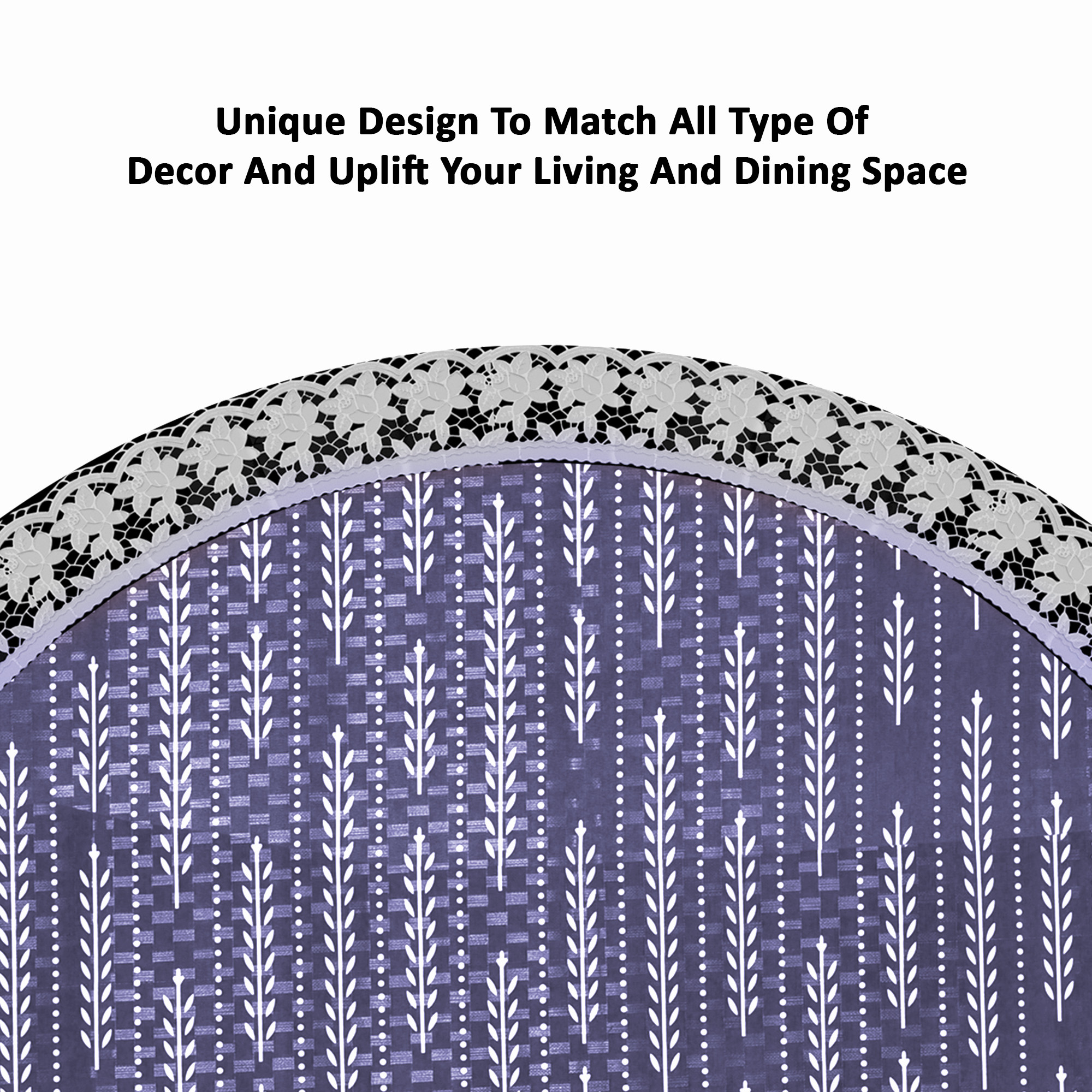 Kuber Industries Round 60x60 Inches Durable  Wipeable 4 Seater Dining Table Cover for Living Room  Anti Slip TeapoyComputer  Office Table ClothSheet  Lining Leaf - White  Blue